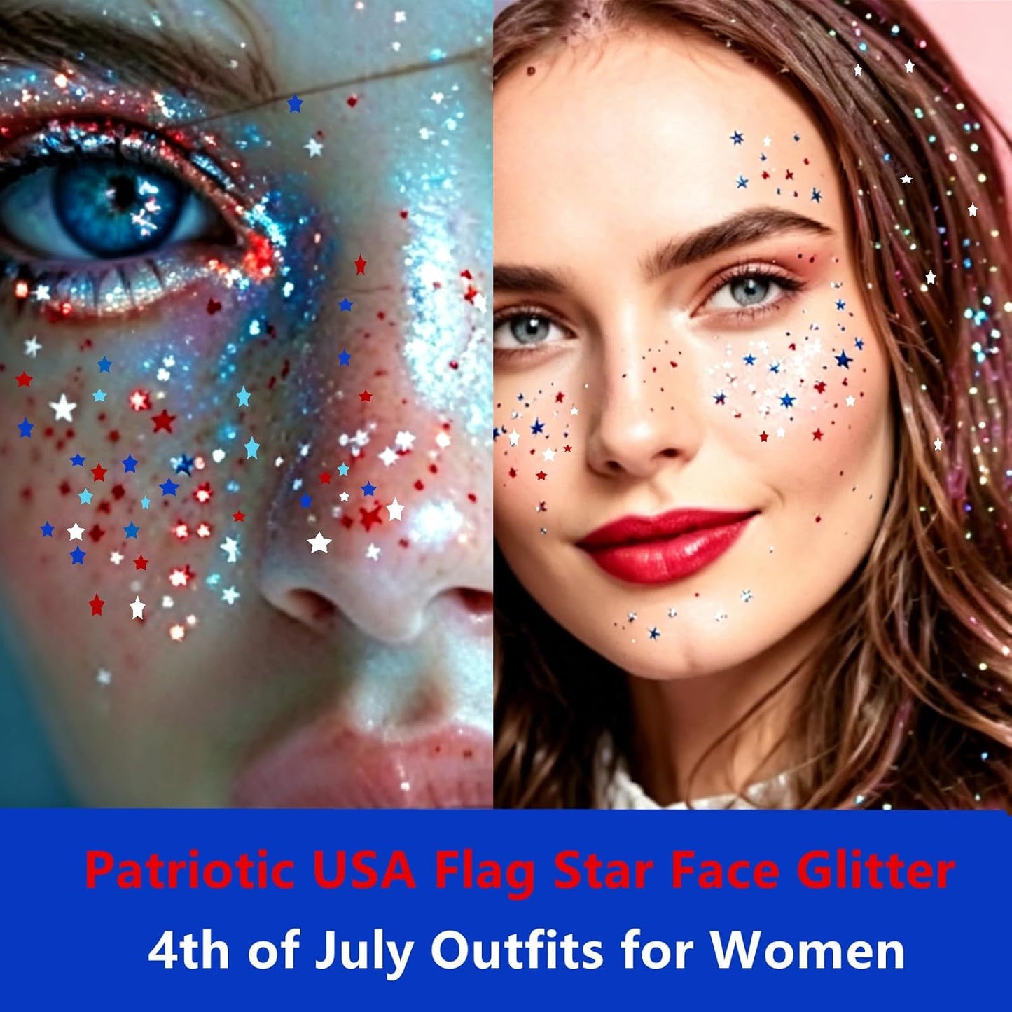 Red White and Blue Glitter Stick - Waterproof Star Face & Body Glitter for 4th of July | Patriotic USA Flag Glitter, 0.56oz