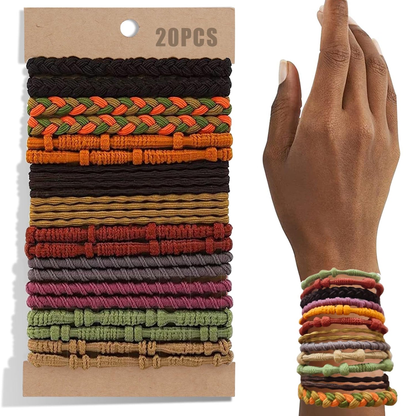 25 Pcs Hair Tie Bracelets - Stylish Boho Hair Ties for Women | No Damage Ponytail Holders in 6 Trendy Colors
