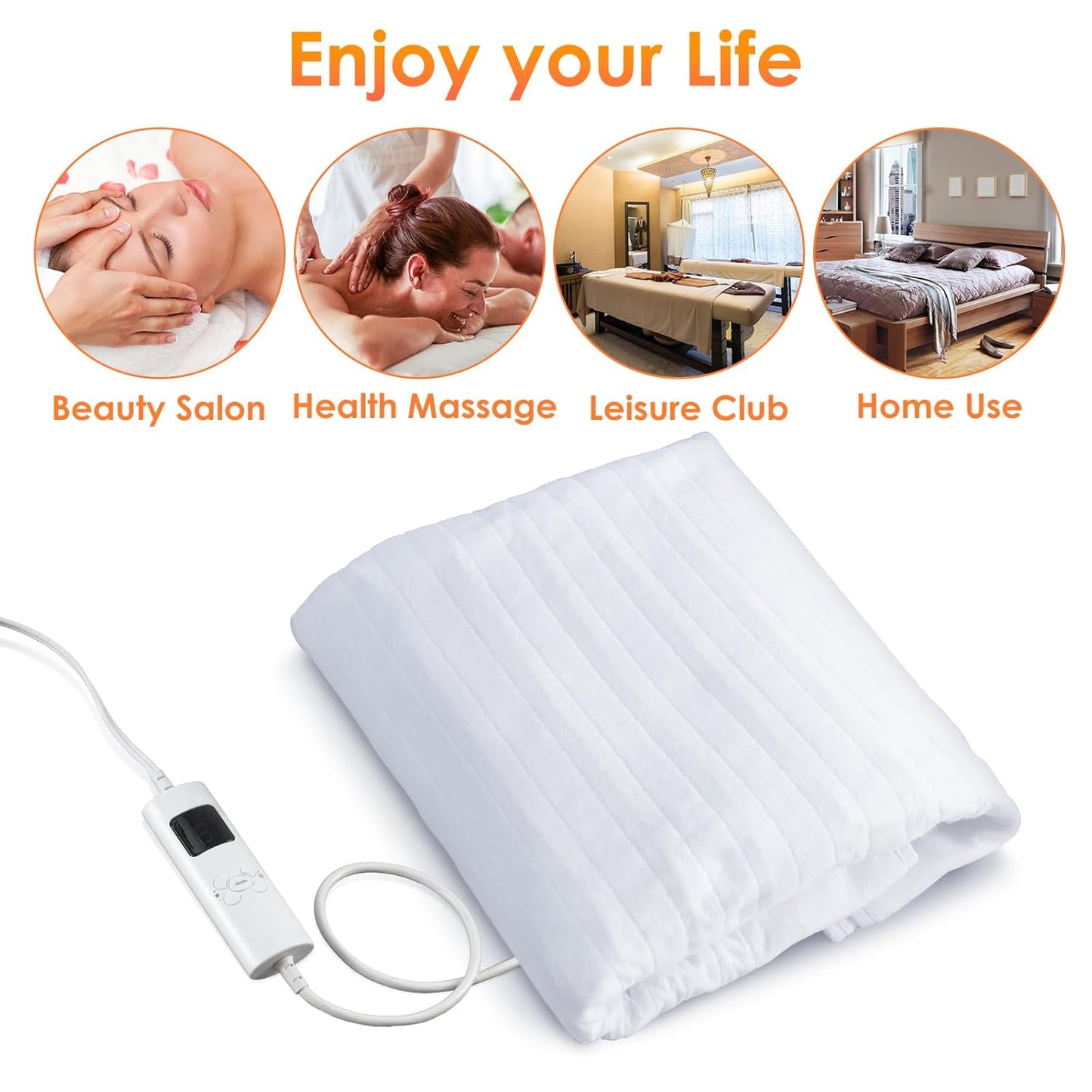 Electric Heating Pad for Massage Table - 6 Heat Settings | Digital Control, Overheat Protection, 72.8" x 30", White