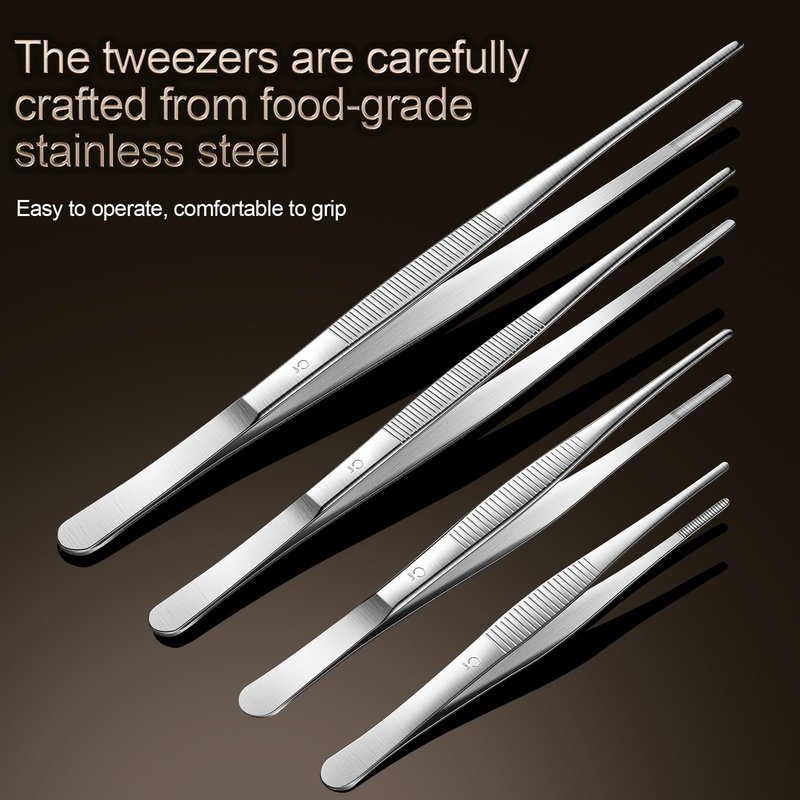 Aniso long tweezers with precision serrated kitchen tweezers tongs for barbecue and hand-made stainless steel cooking tweezers（10 inches）