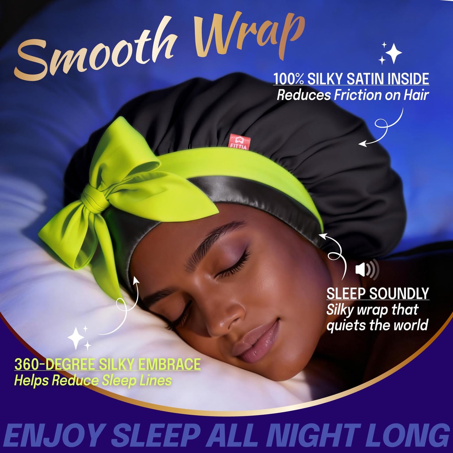 Fittia Silk Satin Large Bonnet Sleeping: Adjustable XL for Long Curly Braid Sleeping, Tie with Single-Layer Breathable