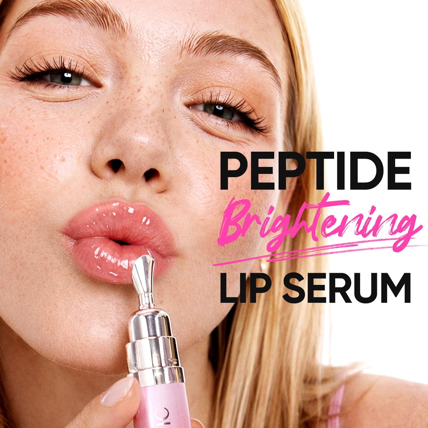 SKINTIFIC Peptide Brightening Lip Serum, Hydrating & Plumping Tinted Lip Gloss, Moisturizing Lip Balm with Polypeptides & Squalane for Glossy Sheer, Smooth Lips(05 Peach Rose)