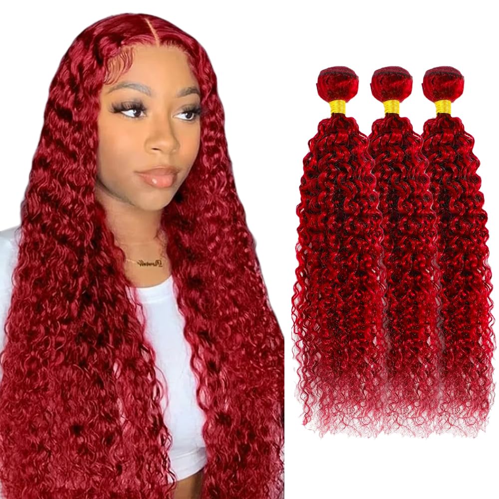 30 30 30 inch Red Curly Bundle Human Hair Red Bundles Same Length Brazilian Virgin Burgundy Bundle Hair Extensions