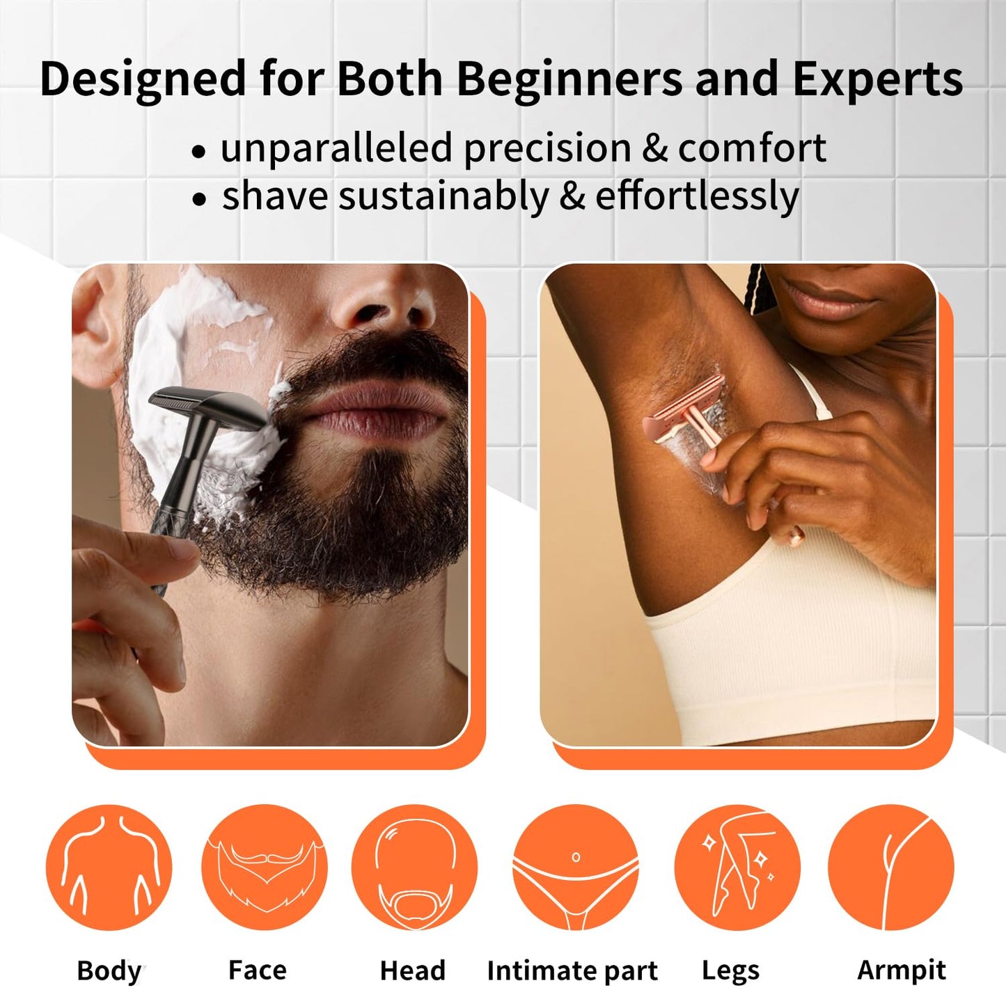 THURLADY Beige Safety Razor, Single Blade Razors for Women, Reusable Metal Razor, with 5 Stainless Steel Double Edge Blades, Smooth Close Shave, Sustainable, Plastic Free