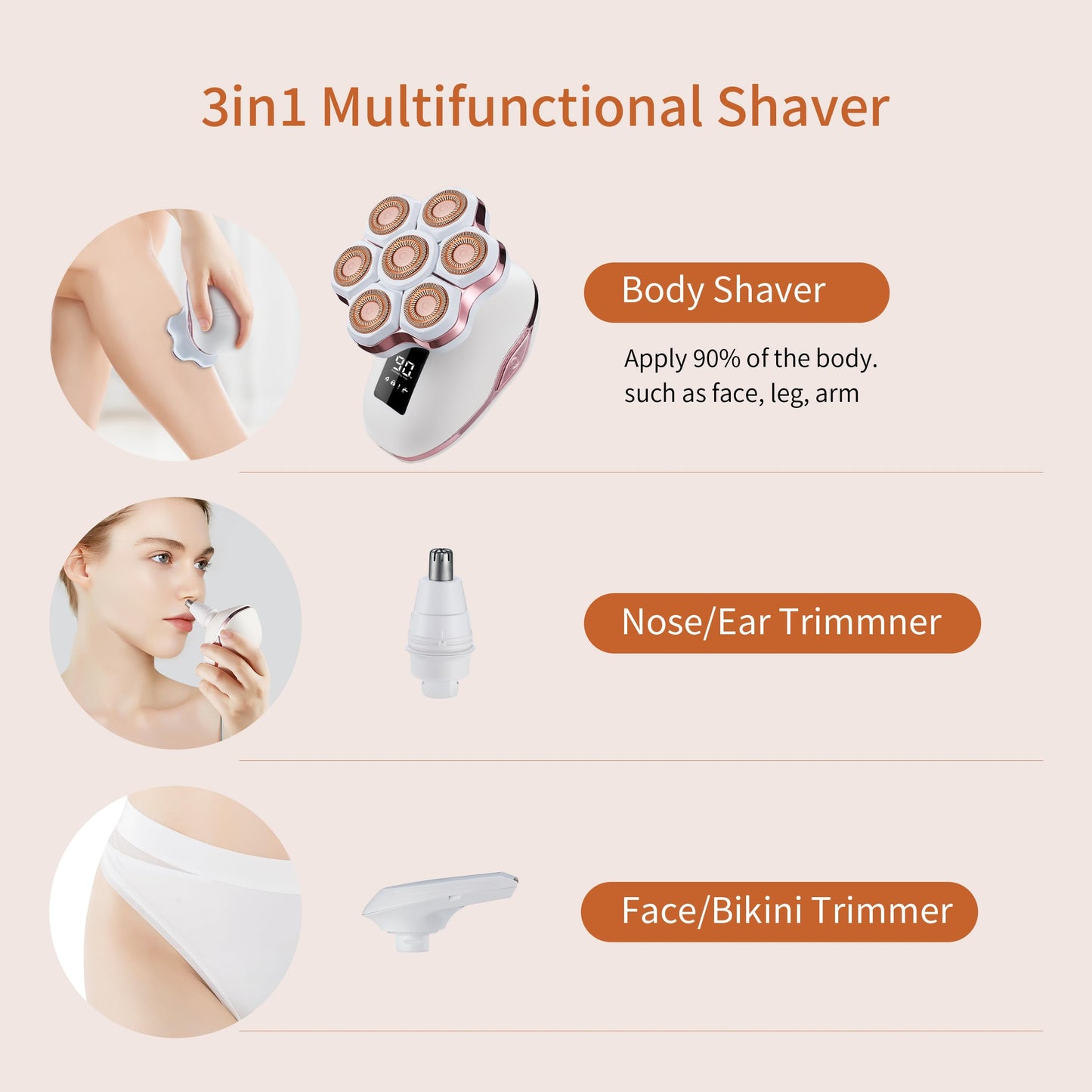 UPTARD Women's Electric Razors for Women Legs Pubic Facial Hair Removal 2 in 1 Womens Electric Shaver for Women,Bikini Trimmer for Lady,Waterproof (7D)