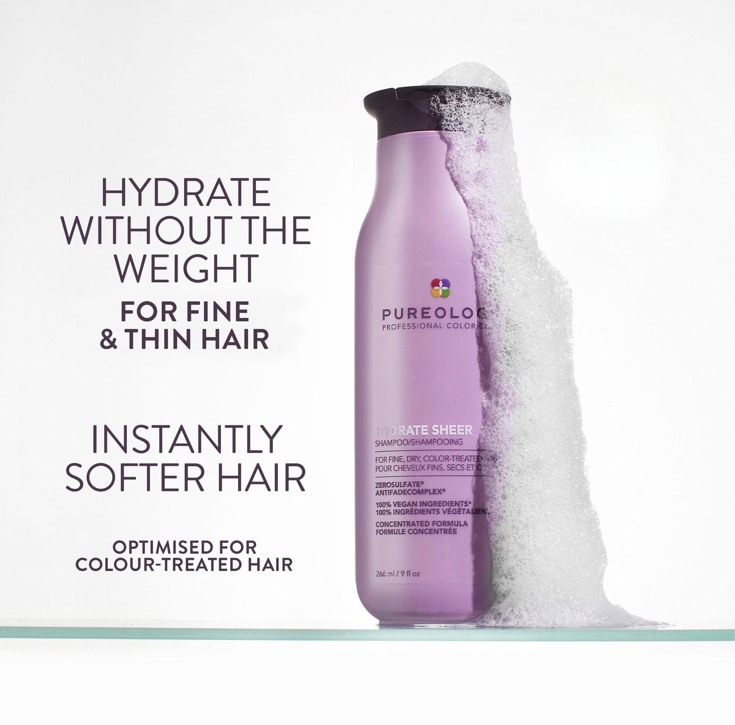 Pureology Hydrate Sheer Shampoo - Lightweight, Moisturizing Shampoo For Fine, Dry, Color Treated Hair, Sulfate-Free & Vegan