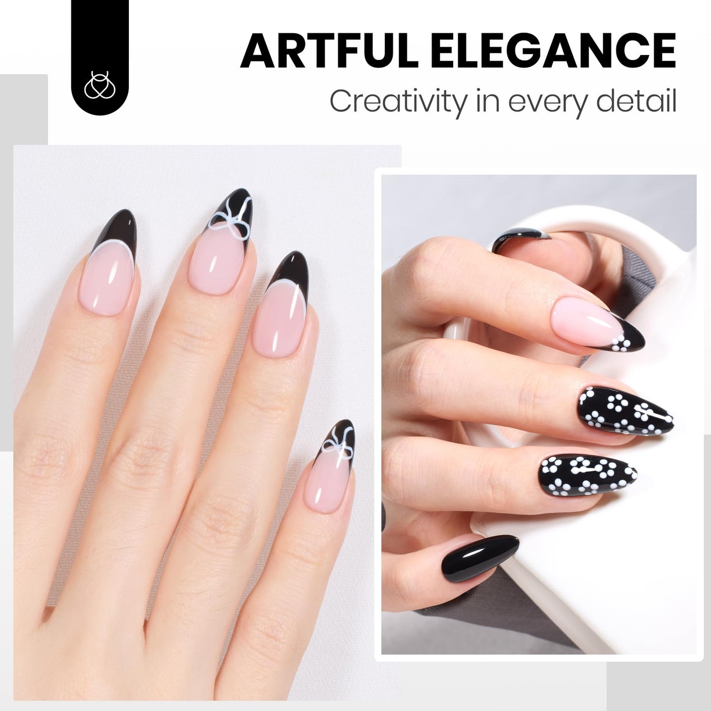 Beetles Balck & White Gel Polish - Monochrome Aesthetics, Hema-Free Black White Color Gel Polish 4th of July Nails, 2 Pcs 15ml Full Size Polish Soak Off Led French Nail Art Manicure Salon DIY at Home