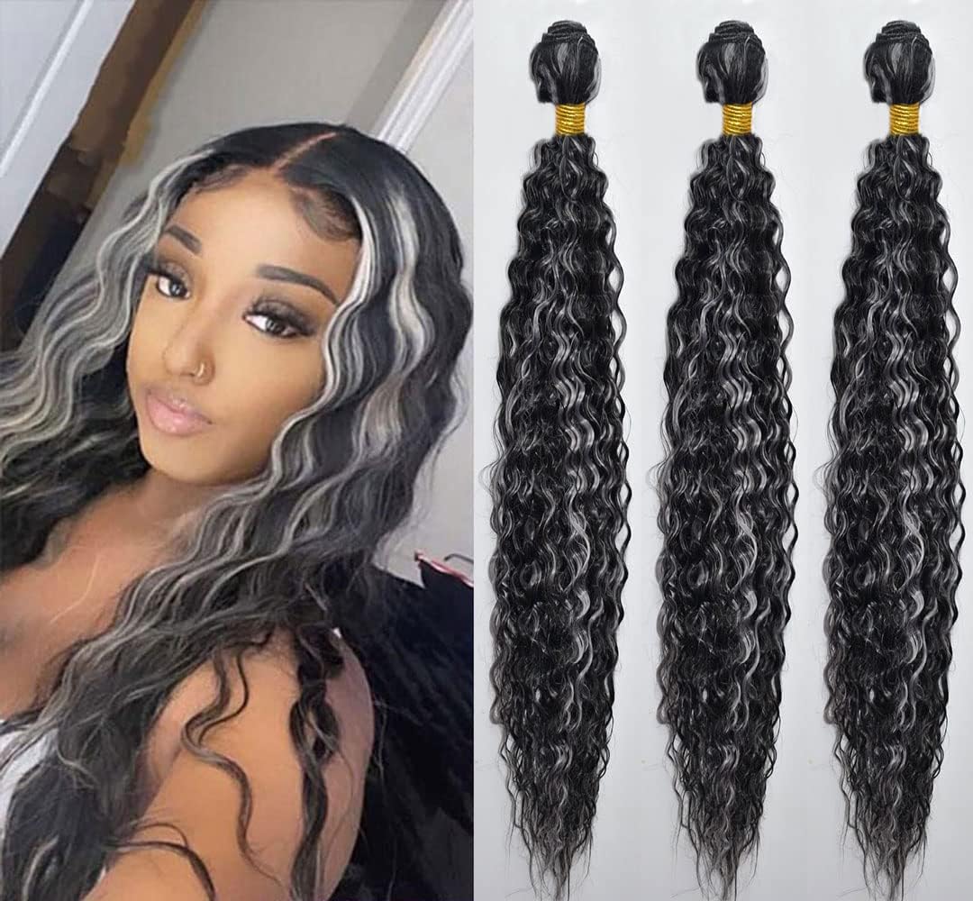 24 26 28 Inch P4/Grey Highlight Bundles Human Hair Deep Wave 3 Bundles 100 Grams/Bundle 10A Grade Unprocessed Brazilian Virgin Hairs Grey Bundles Weaves Hair Extensions For Women