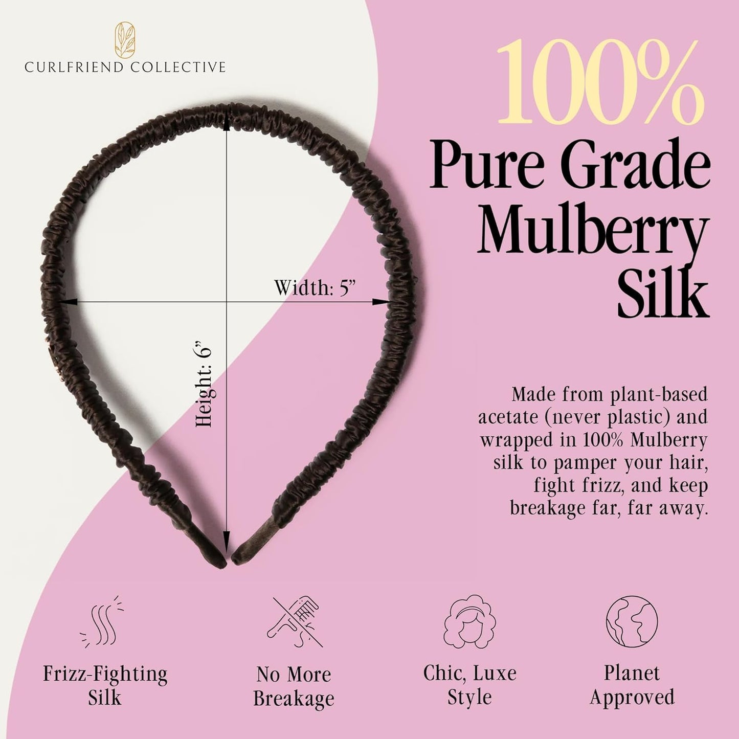Silk Headband for Women | 100% Mulberry Silk, Wide Non-Slip Design, No Headache, Perfect for Curly & Textured Hair