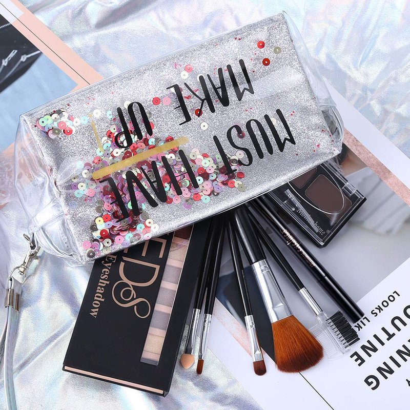 All-in-One Makeup Kit - 12 Color Nude Shimmer Eyeshadow Palette, Waterproof Eyeliner & Brushes | Quicksand Cosmetic Bag Gift Set