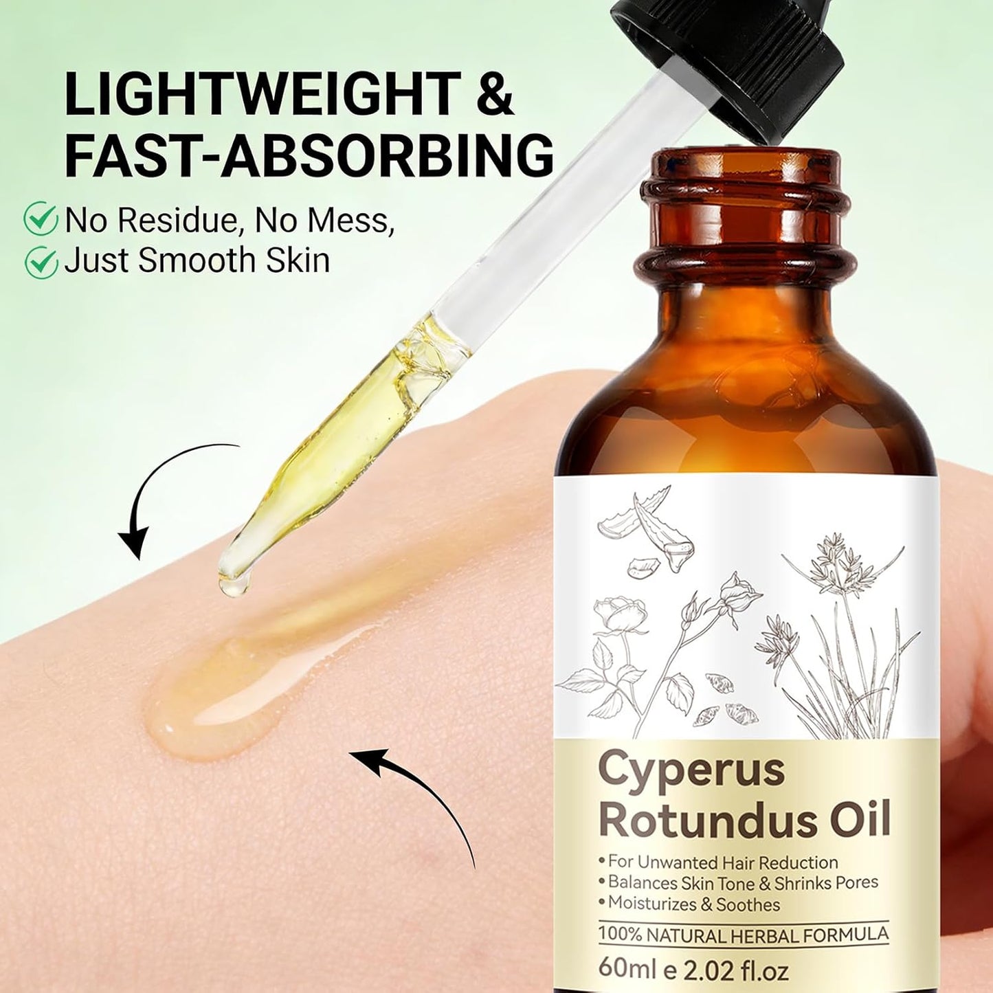 Natural Cyperus Rotundus Oil for Hair Removal | Moisturizes & Soothes Skin | 2.02 Fl Oz