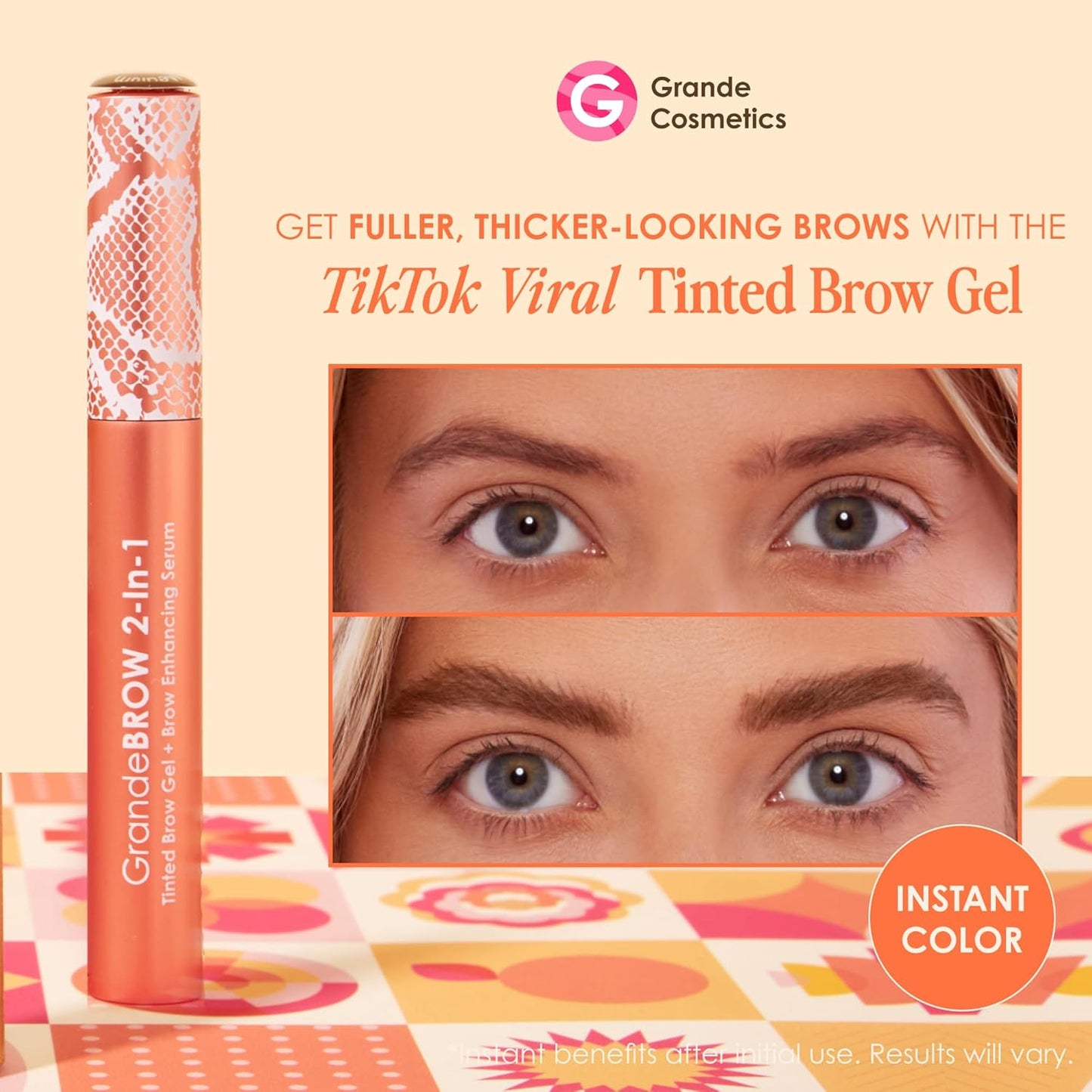 Grande Cosmetics GrandeBROW Tinted Brow Gel & Enhancing Serum - Thicker, Darker Brows with Castor Oil | Long-Lasting Formula