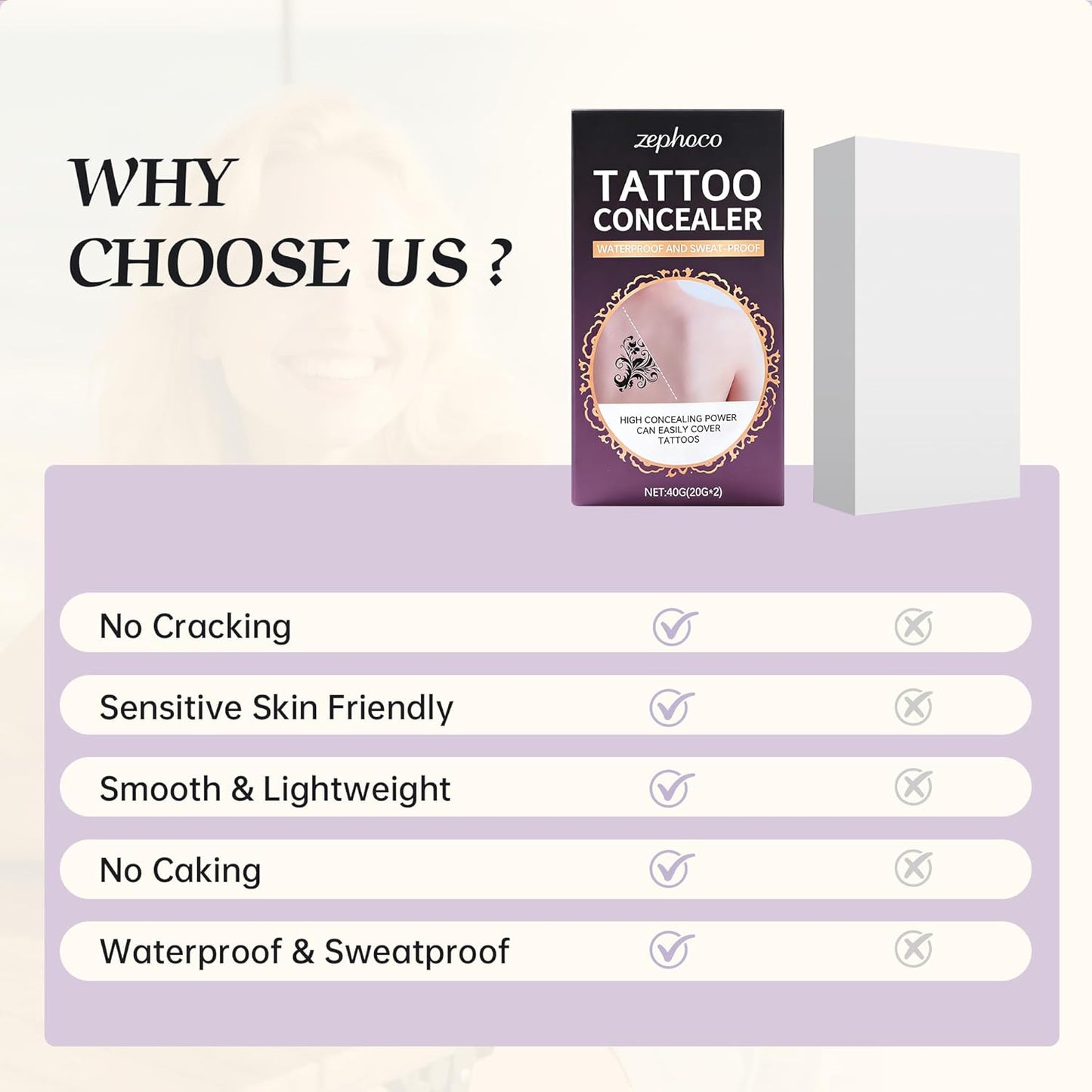 Tattoo Cover Up Makeup - Waterproof Full Coverage Concealer for Scars & Dark Spots | 2 Colors, 1.4oz
