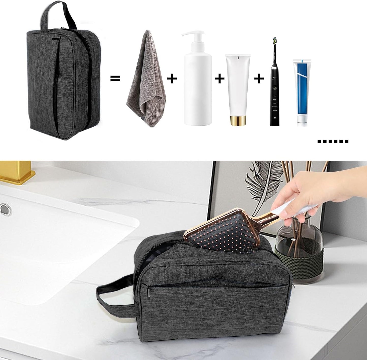 Travel Toiletry Bag - Waterproof Multi-Compartment Organizer | Compact Lightweight Hanging Dopp Kit (Black)