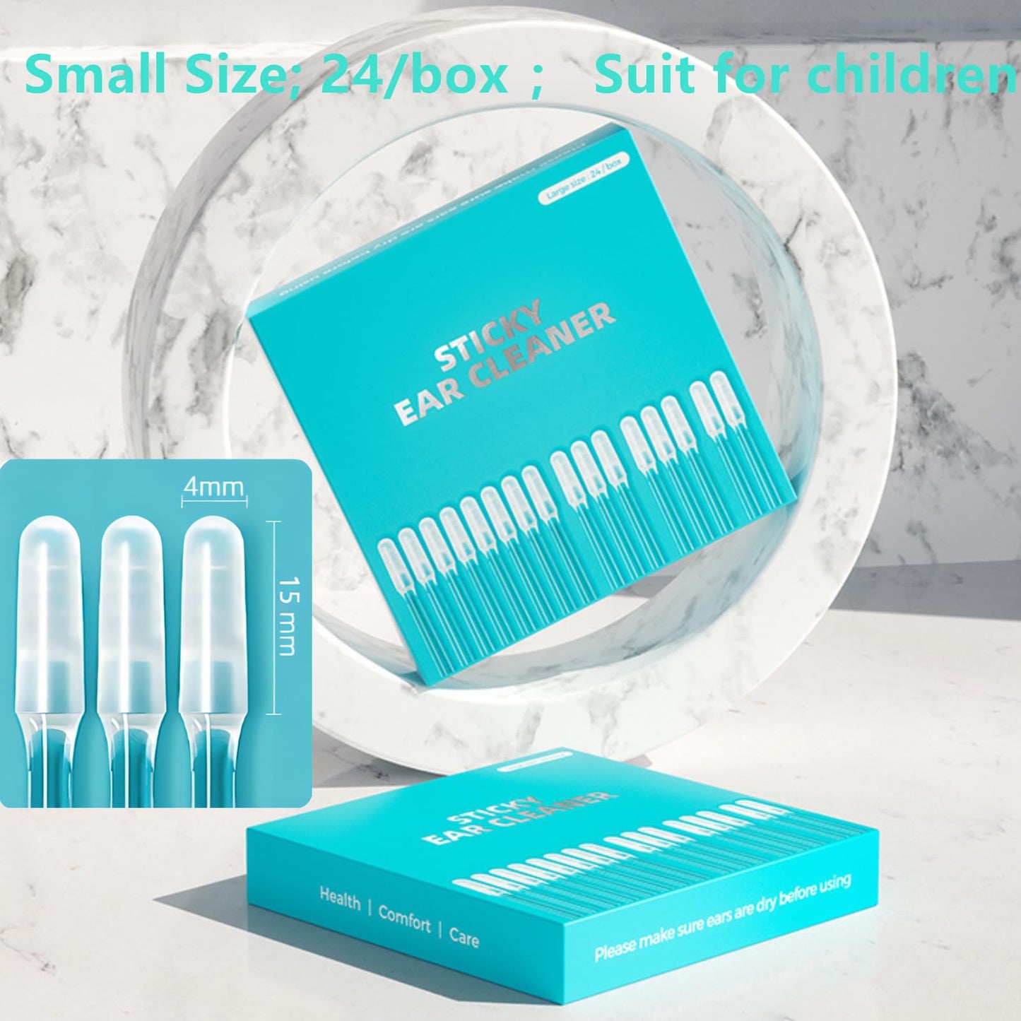 New Reusable Sticky Soft Head Ear Swabs, Adhesive Ear Wax Removal Tools, Ear Cleaning Tools Ear Curette for Kids & Adults (24PCS, S)