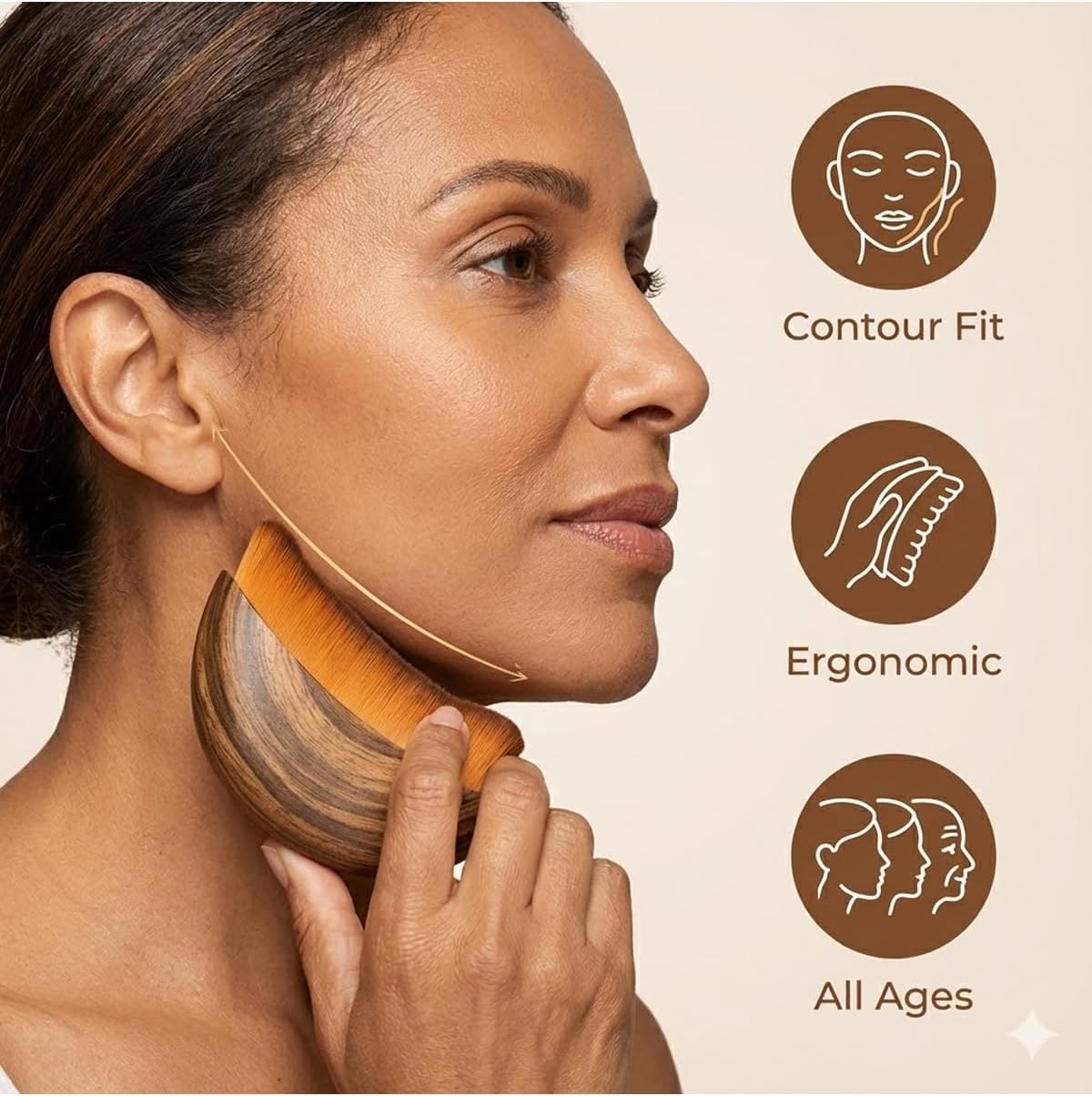 Lymphatic Contour Face Brush - Organic Facial Drainage Tool for Puffiness Relief | Ergonomic Design, 1 Piece