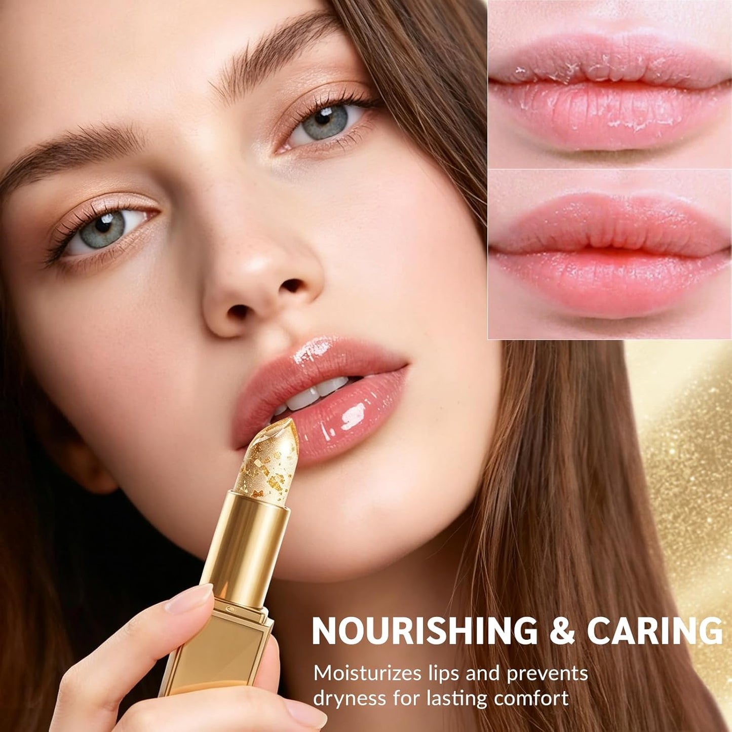 Color-Changing pH Lipstick - Long-Lasting, Transfer-Proof & Nourishing | Moisturizing Balm with Clear Gold Foil