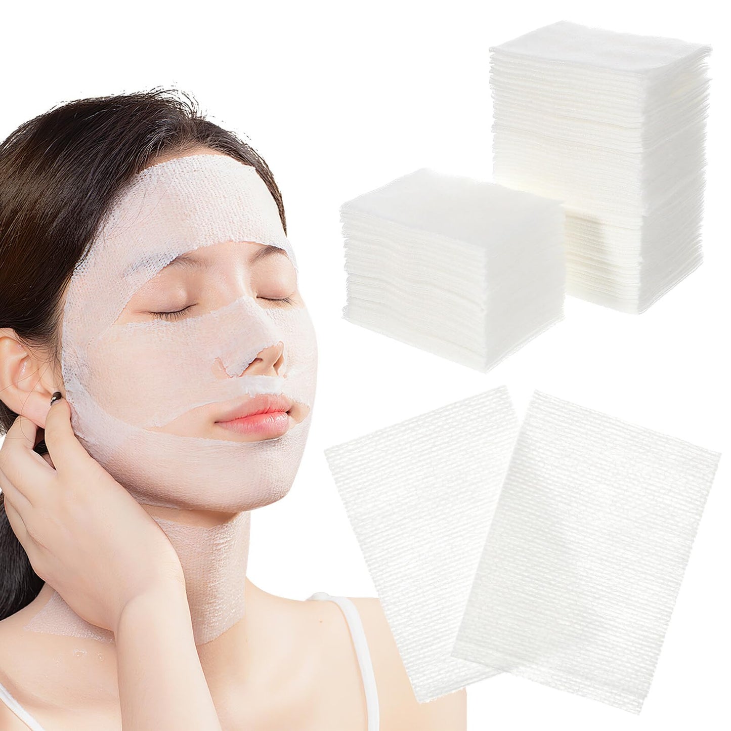 TOPPERFUN 400Pcs Cotton Pads for Face, 4.2x3.9in Thin Facial 100% Cotton Wipes, Stretchable Dry Toner Pads Soft Wipes for Toner, Makeup Remover, and Masks, Extra Soft Makeup DIY Mask for Women