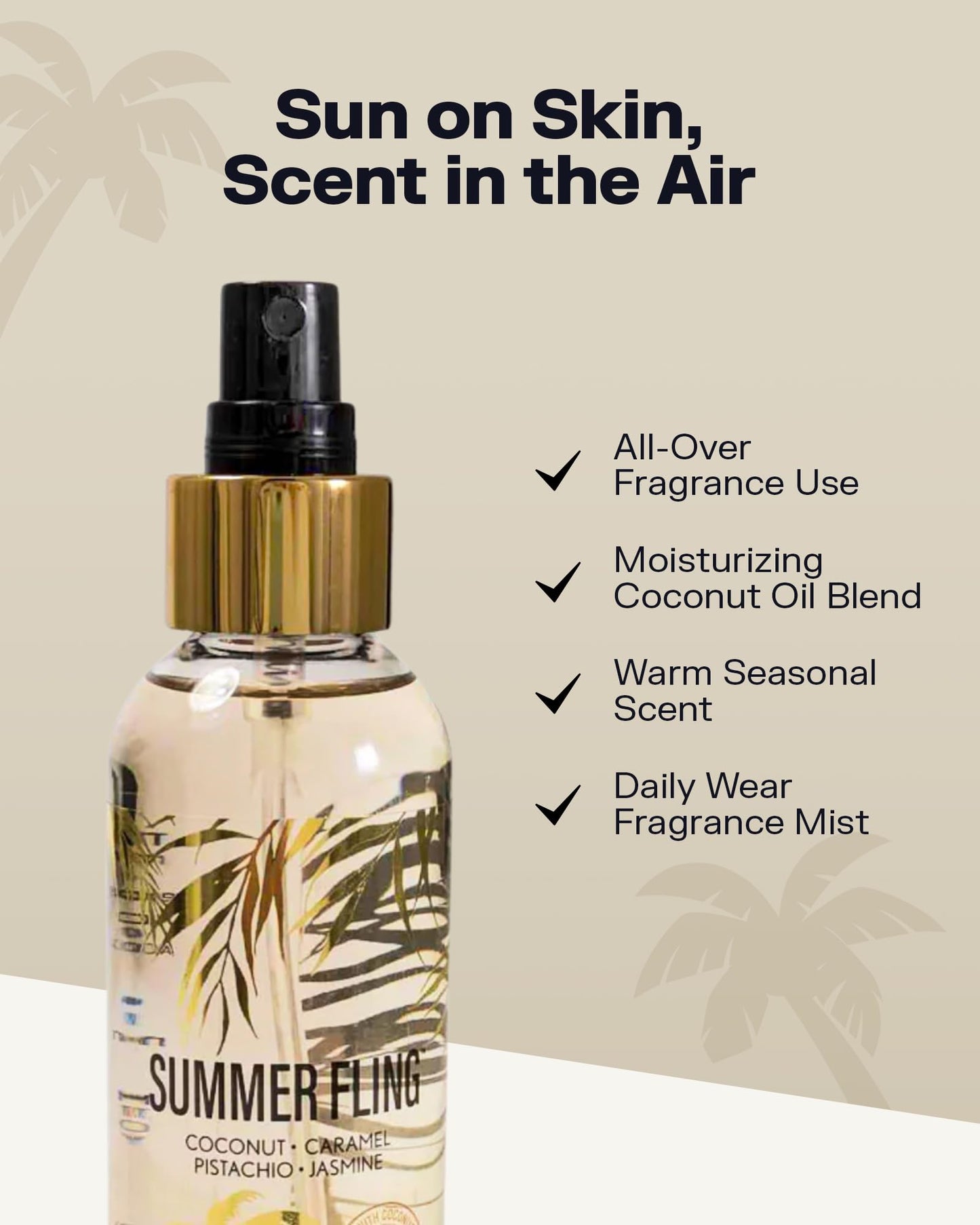 Summer Fling Hair & Body Mist for Women – Warm Beachy Gourmand Fragrance with Pistachio, Coconut, Caramel & Jasmine – Fine Fragrance Mist & Body Spray for Everyday Wear, Summer Scent, 6 Fl Oz