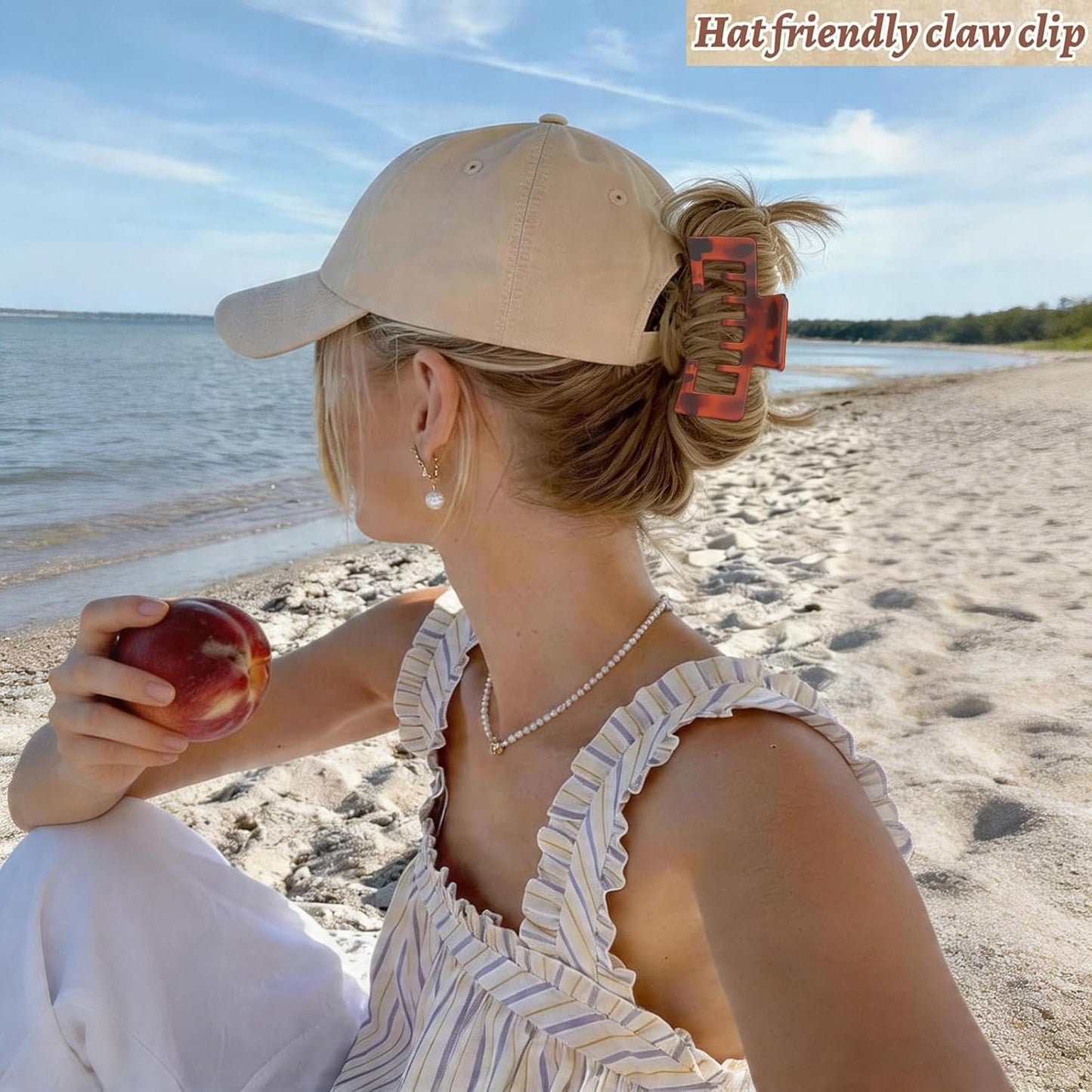 Hat-Friendly Claw Clips for Baseball Caps - 4 Pack Strong Hold Matte Tortoise Hair Accessories for Women | Perfect for Thick or Thin Hair