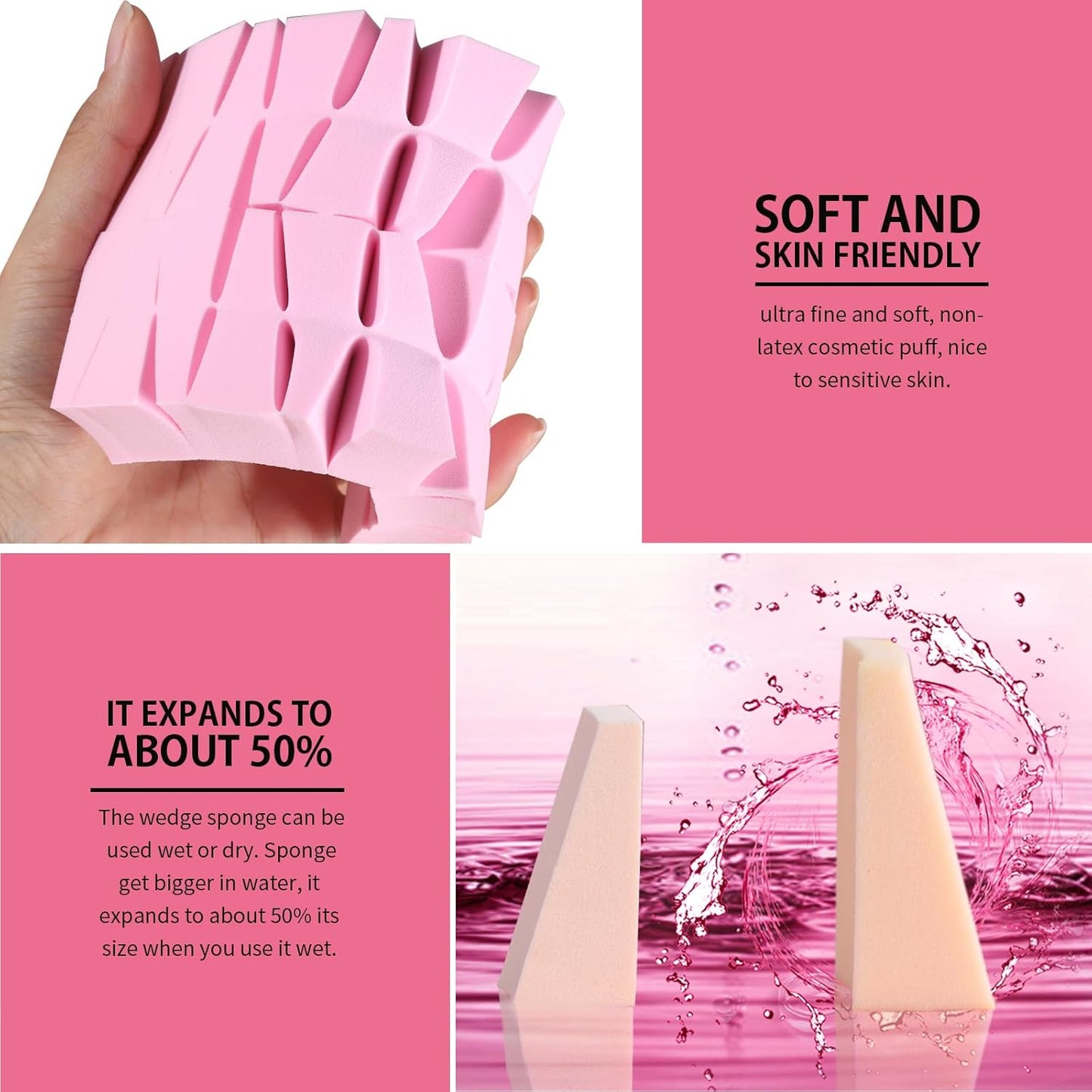 Makeup Sponges - 48 Latex-Free Wedge Applicators for Liquid Foundation | Ideal for Festival Makeup