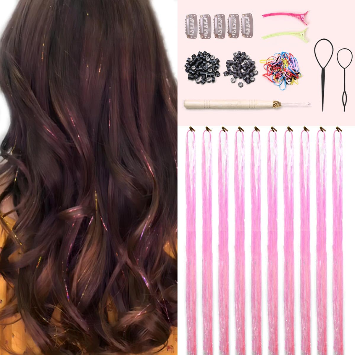 Hair Tinsel Kit - 20 Colors Fairy Tinsel Hair Extensions | Heat Resistant Glitter Accessories for Teens (48 Inch)