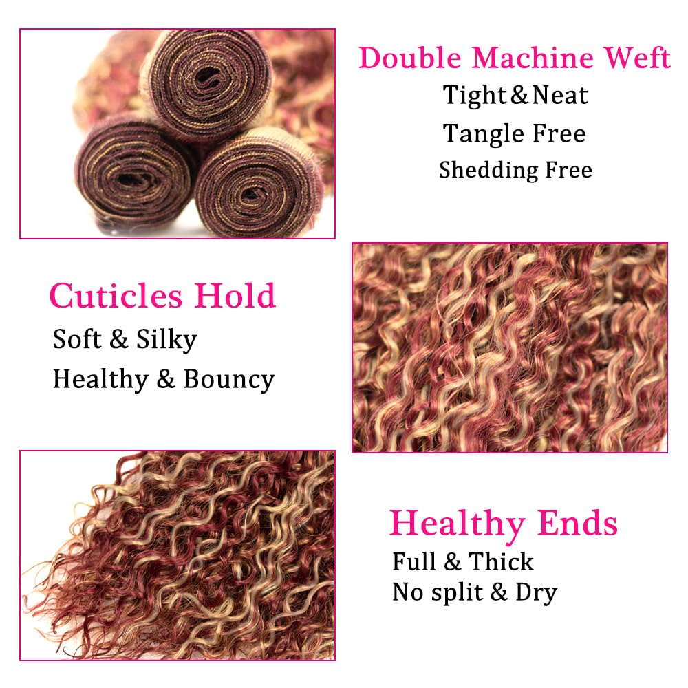 30 32 34 Inch 99J Bundles Human Hair Blonde Kinky Curly Bundles 8A Brazilian Virgin Double Weft Color 2 Tone Burgundy Mixed With 613 Bundles Hair Extensions 100g/Bundle
