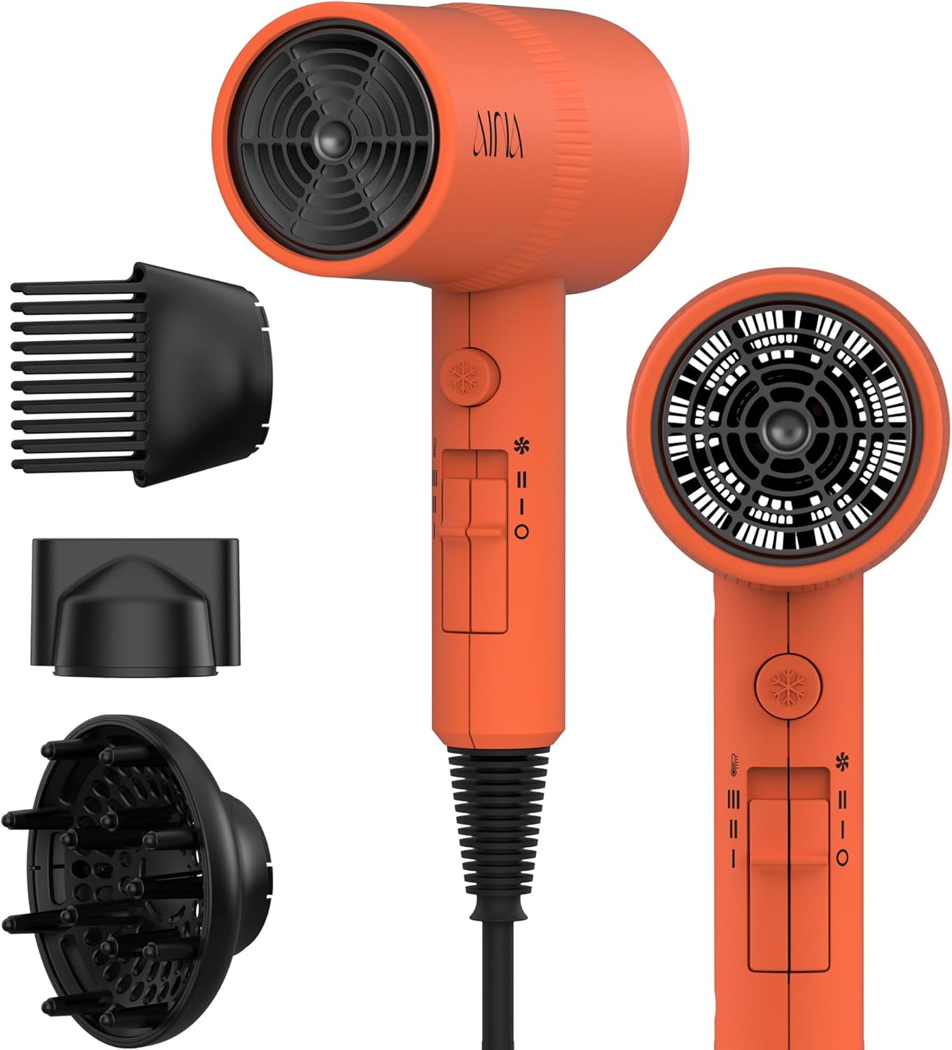 AINA Hair Dryer with Diffuser - Advanced Ionic Technology & Ceramic Coating | Fast Drying & Shine 110V/Ash Grey