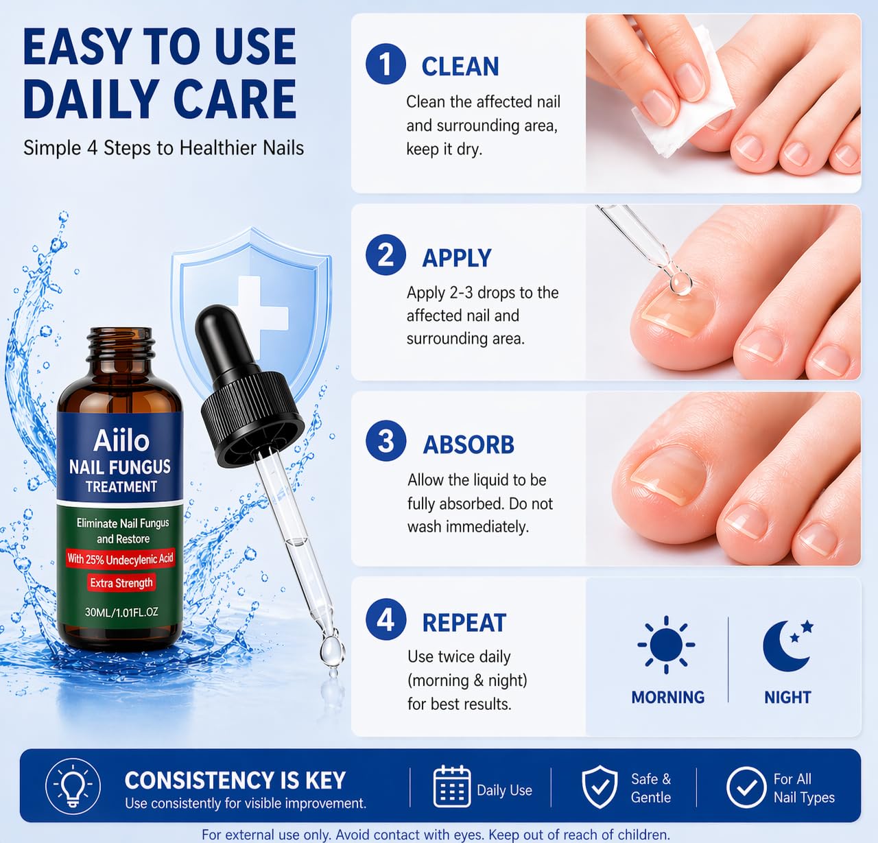 Nail Fungus Treatment - 25% Undecylenic Acid Liquid for Toenails & Fingernails | Extra Strength Nail Repair Solution, 2.02 Fl Oz