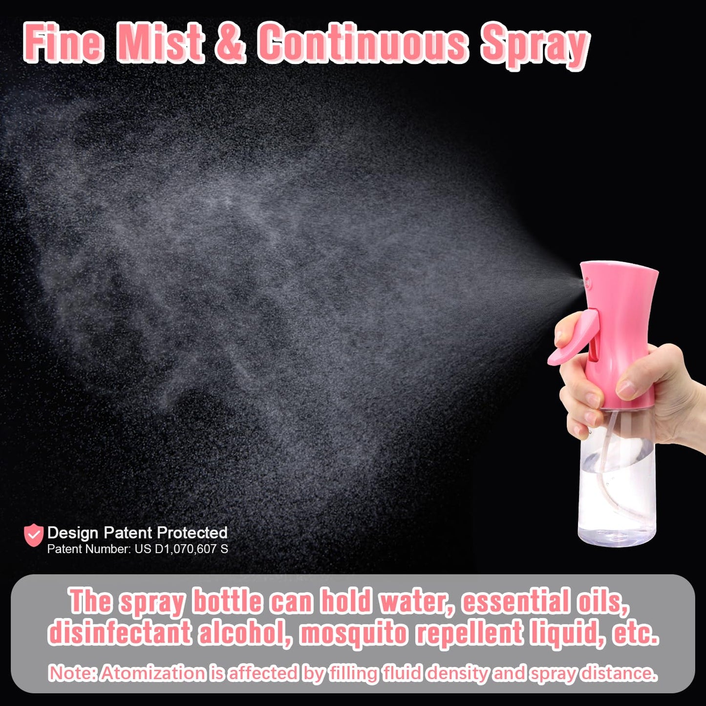 Spray Bottle,Fine Mist Spray for Hair,Ultra-Fine Continuous Spray Bottle for Skincare,Plant Care,Pet Grooming,Cleaning, Refillable Spray Container,Christmas Gift (1Pcs Light Pink 6.8oz)