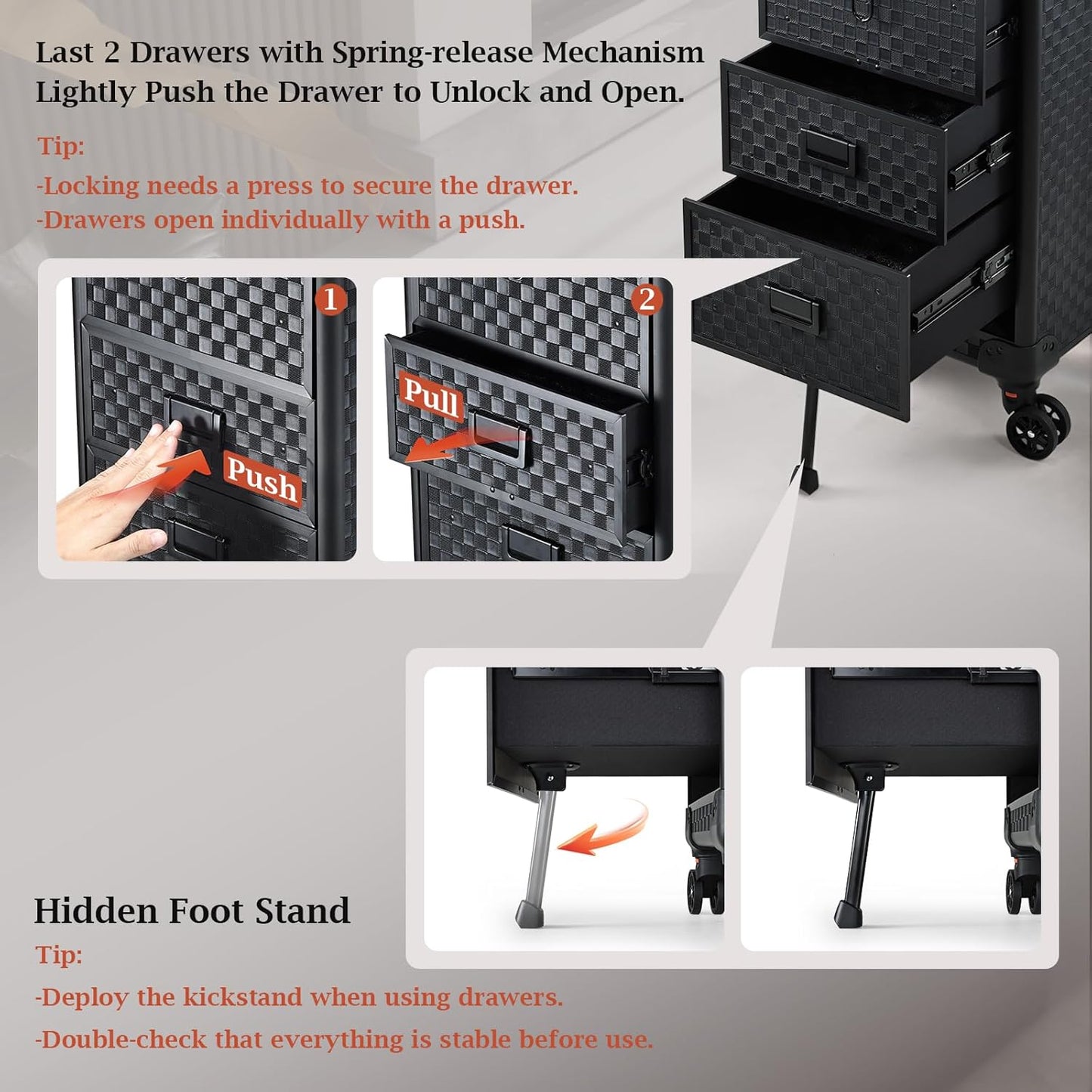 Rolling Makeup Case on Wheels - 4-in-1 Cosmetology Organizer with 3 Drawers & Foot Stand | Ideal for Artists & Salons