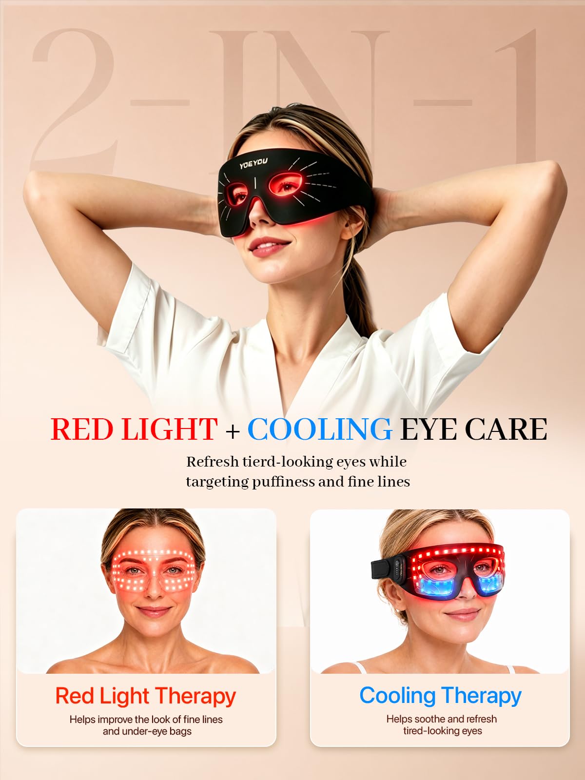 Red Light Therapy for Eyes, Under Eye Red Light Device with 630nm Red & 850nm Near Infrared, Rechargeable Wireless Remote, for Dark Circles, Puffiness, Fine Lines & Screen Fatigue