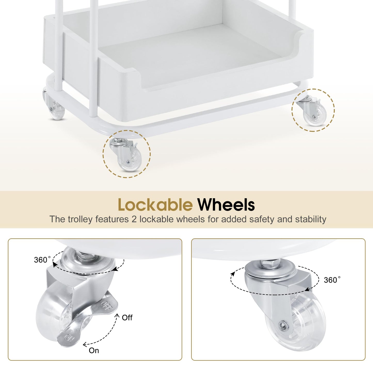 BarberPub Salon Trolley Cart with Lockable Wheels, Salon Cart with Drawers Engineered Wood, Storage Trolley for Barber Shop, Spa 2086 (White)