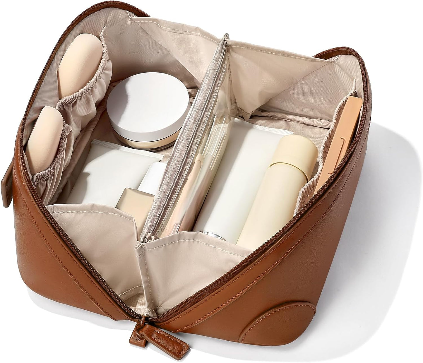 Travel Makeup Bag for Women - Large Capacity Waterproof PU Leather | Portable Cosmetic & Toiletry Organizer