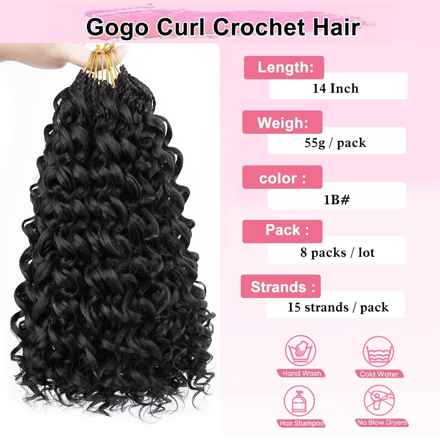 GoGo Curl Crochet Hair - 14 Inch Pre Looped Braids for Black Women | Soft Synthetic Deep Water Wave Extensions