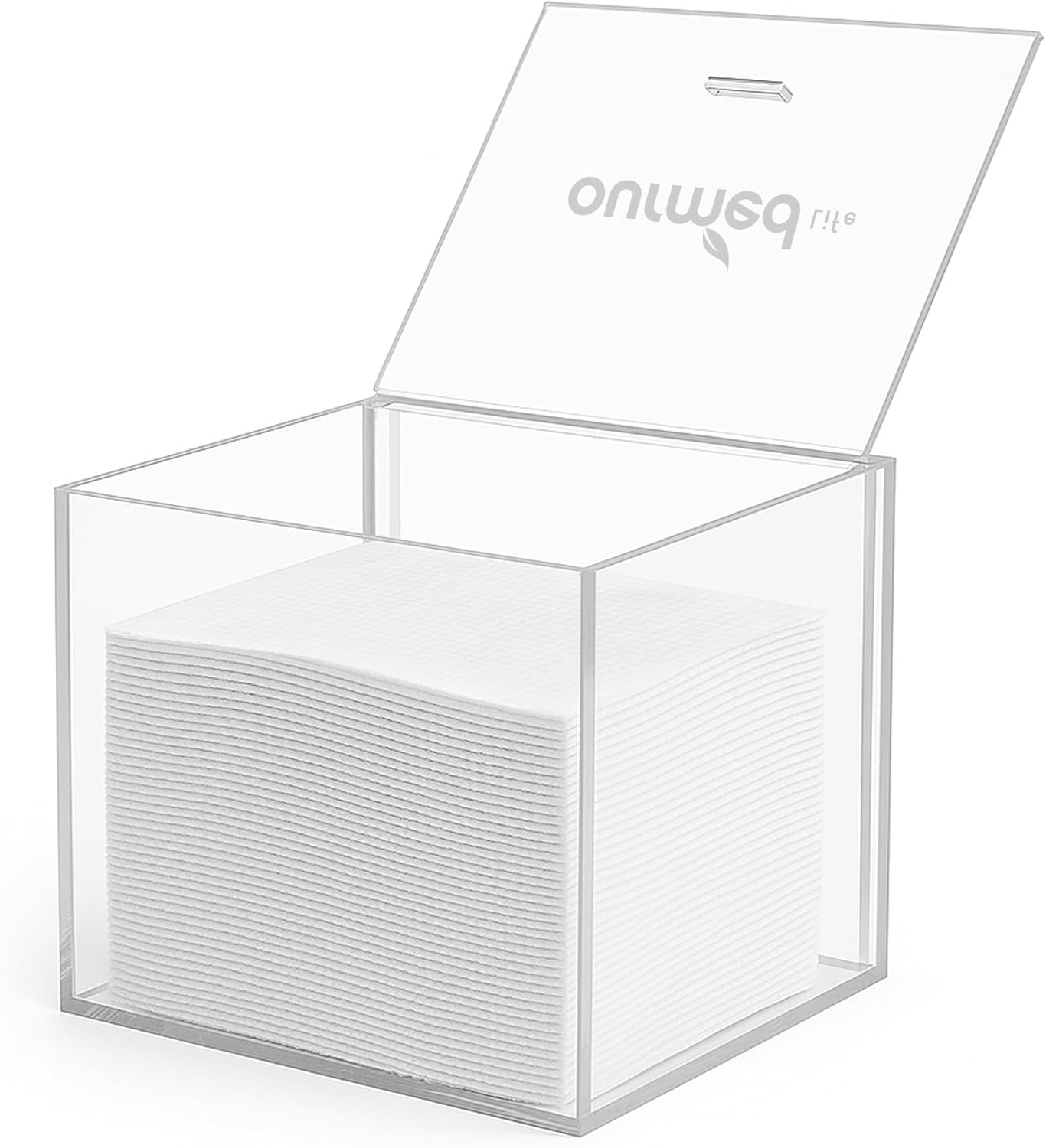 Clear Acrylic Face Towel Holder - Bathroom Organizer Box with 50 Disposable Facial Towels Included | Countertop Storage Solution