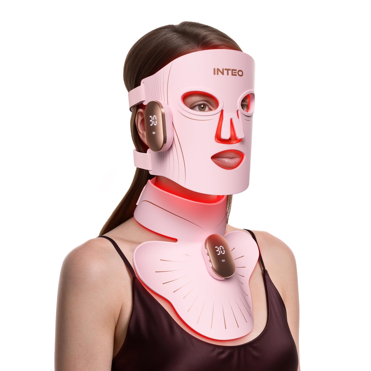 Red Light Therapy Mask for Face & Neck, 4 Light Modes 660nm & 850nm Red Infrared LED, 2000mAh Cordless LED Face Mask, 680 LEDs, Hands-Free Anti-Aging Skin Firming Portable Skincare for Home (Pink)
