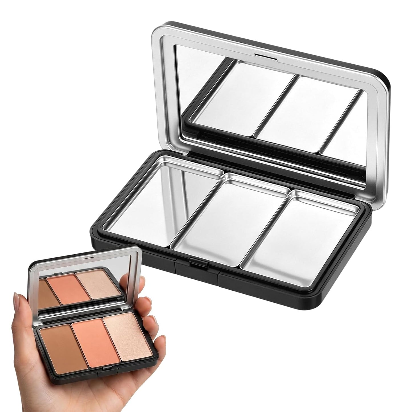 Empty Magnetic Eyeshadow Palette - Refillable Makeup Organizer with Mirror | 3 Compartments for DIY Eyeshadow, Blush, Lipstick
