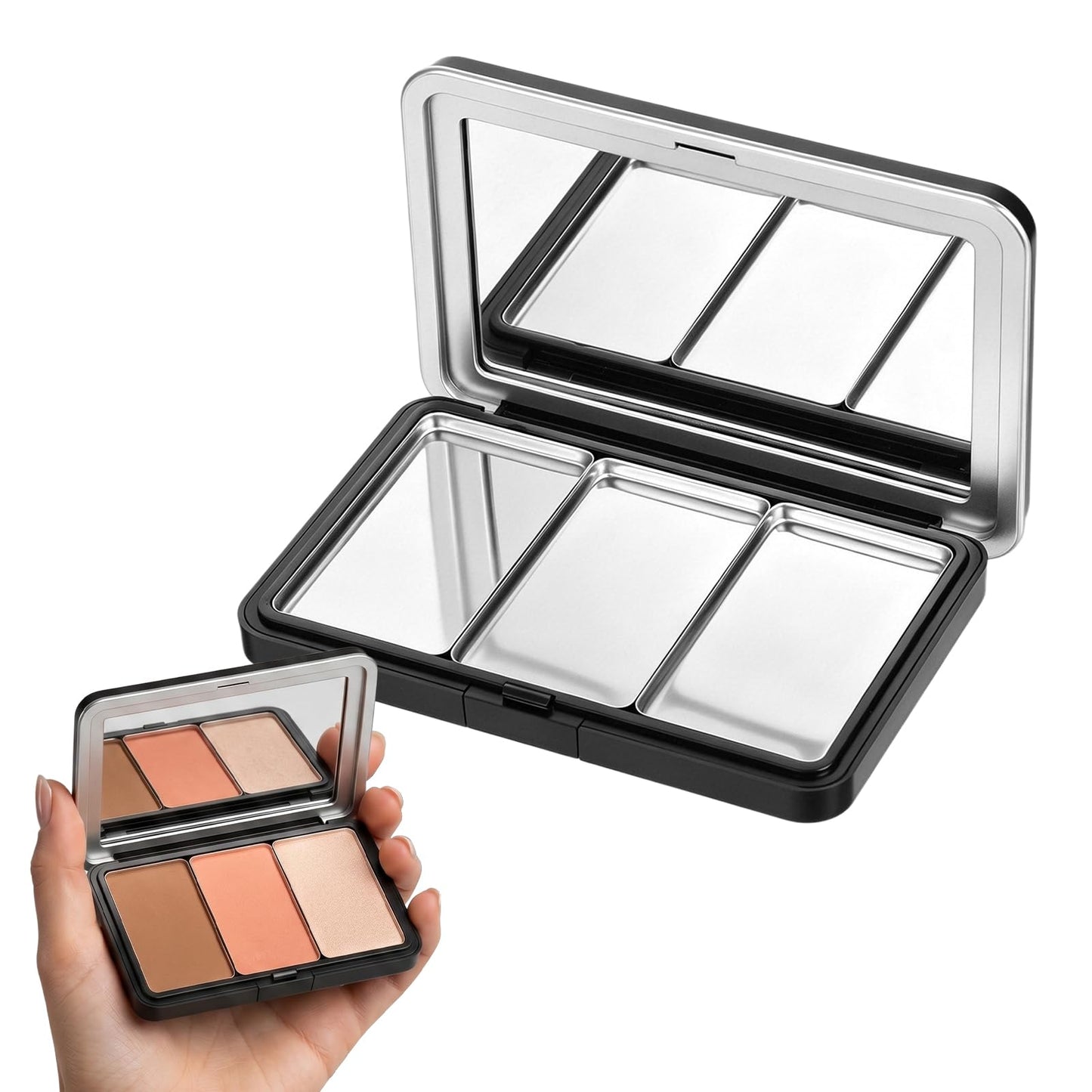 Empty Magnetic Eyeshadow Palette, Refillable Magnetic Makeup Palette Empty with Mirror for DIY Makeup Eyeshadow Powder Blush Lipstick Highlight(3 Compartments)