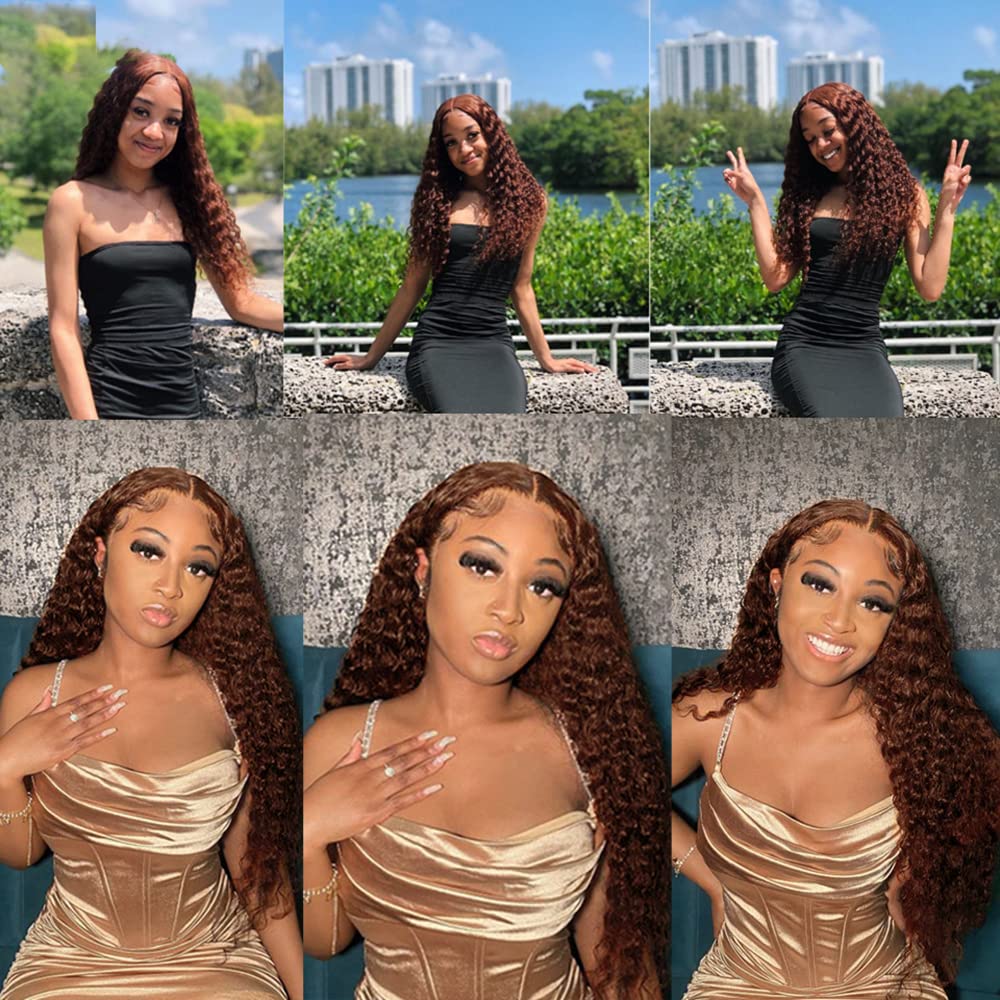 22 22 22 Inch Color #4 Human Hair Bundles Chocolate Brown Deep Curly Bundle Brazilian Virgin Remy Hair 3 Bundles Dark Brown Deep Wave Bundle Hair Weave