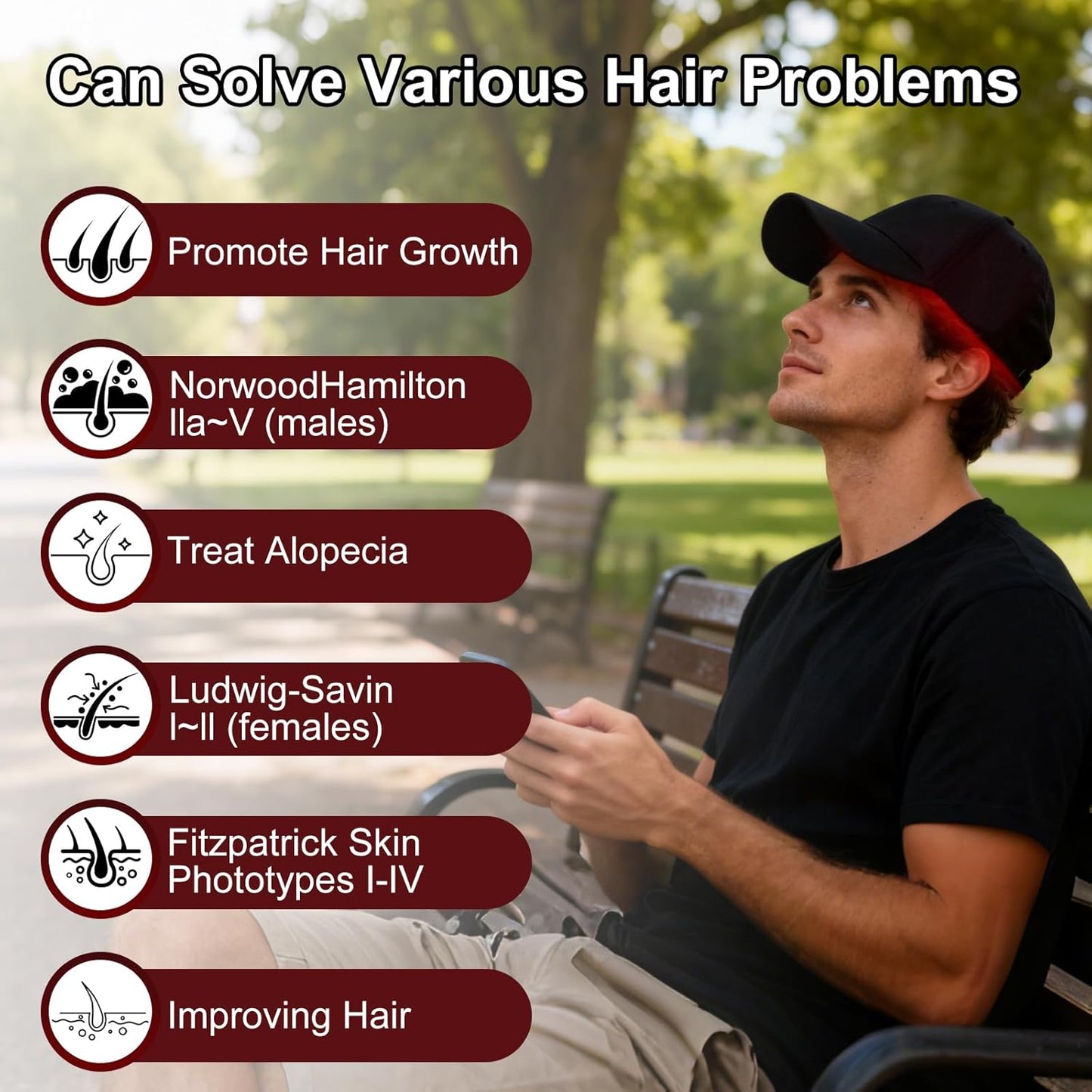Laser Hair Growth Cap - Red Light Therapy for Hair Regrowth | Blue Light Hair Care to Reduce Hair Loss for Men & Women