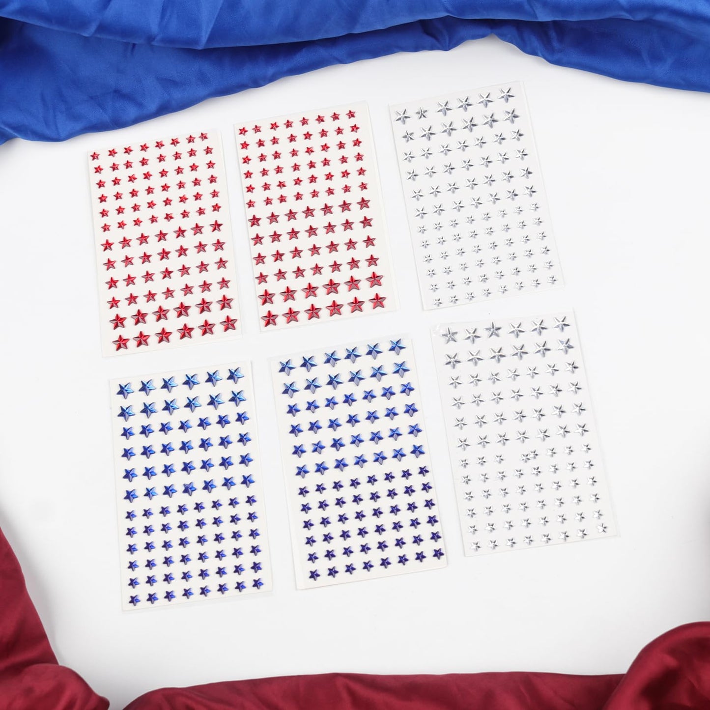 Patriotic Star Rhinestone Face Stickers Set - 6 Sheets Red White Blue 3D Self-Adhesive Stars, Multi-sized Bling Gem Stickers for 4th of July, Independence Day Party, Nail Art, Face Decor, DIY Crafts