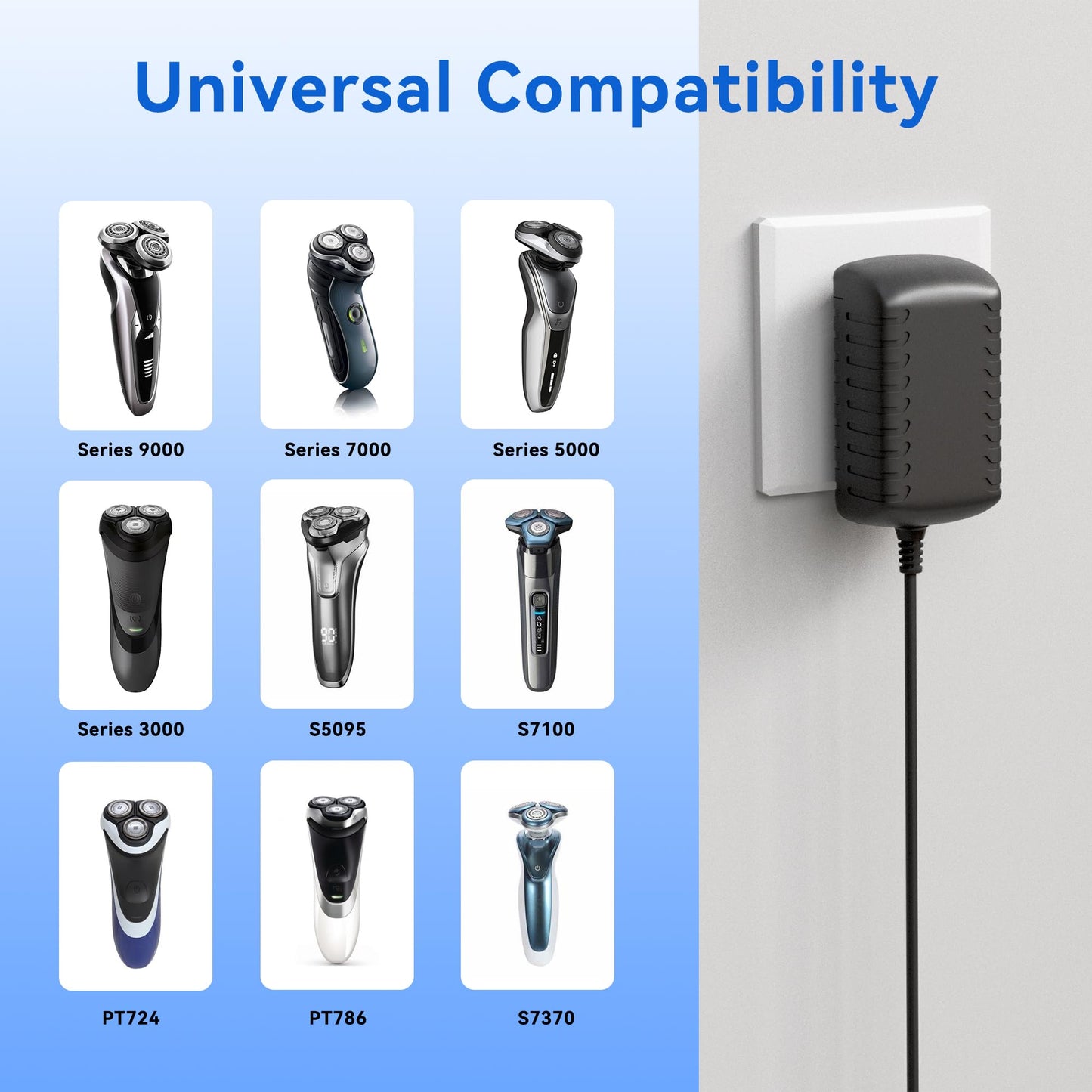XMHEIRD Charger for Philips-Norelco-HQ8505 9000 7000 5000 3000 Series Electric Shaver Razor, Aquatec, Arcitec, Multigroom Beard Trimmer & More Adapter Power Supply Charging Cord 15V AC Adapter