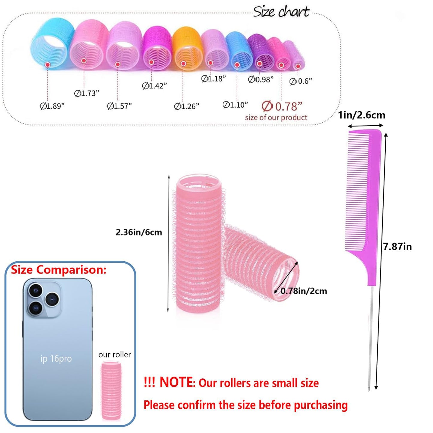 Self Grip Hair Rollers - 18Pcs Heatless Curlers for Short Fine Hair | DIY Plastic Styling Tools (0.8 x 2.4 Inch)