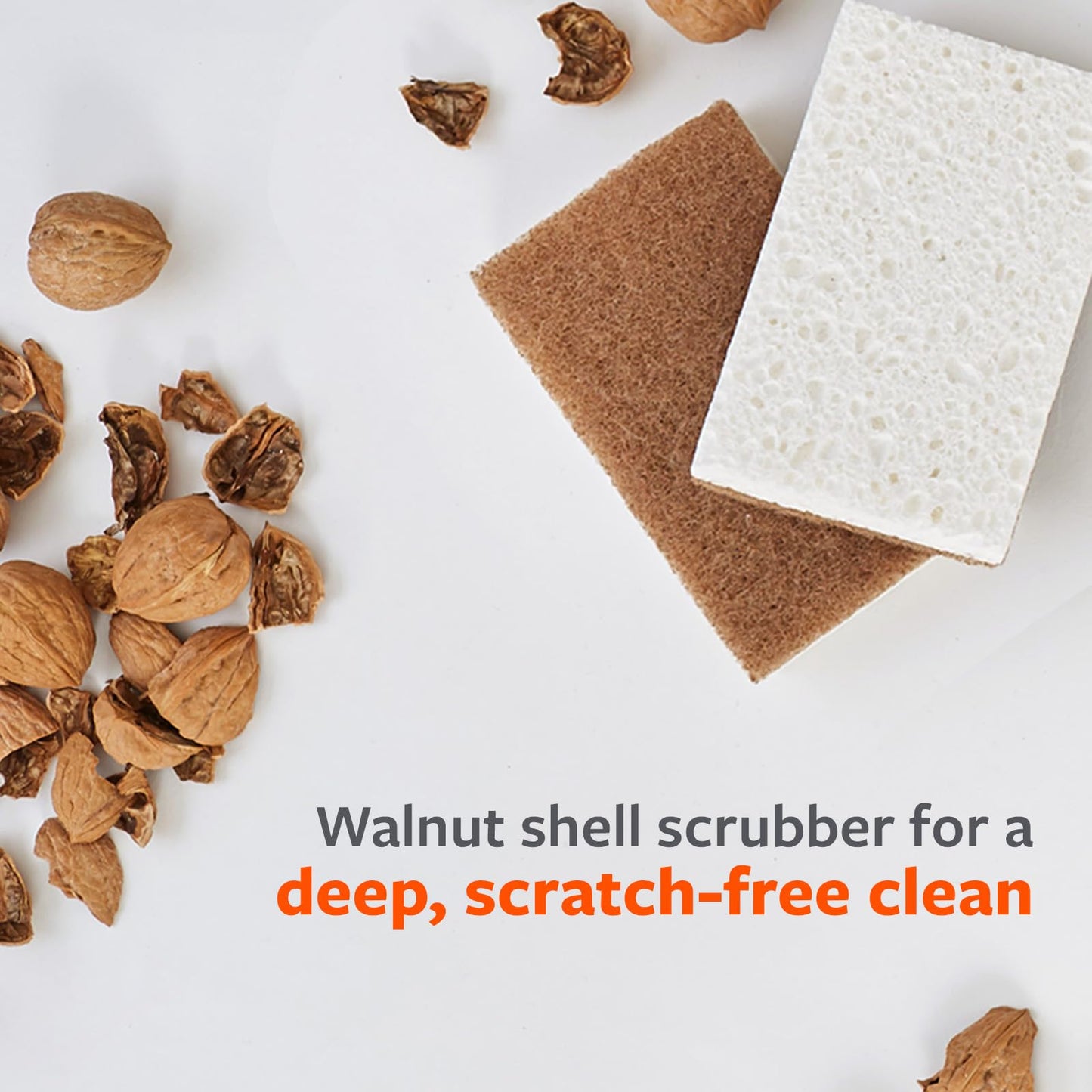 Full Circle Walnut Scrubber Sponges, Pack of 2 – Dual-Sided, Plant-Based & Recycled Kitchen Sponges, Gentle on Nonstick Cookware