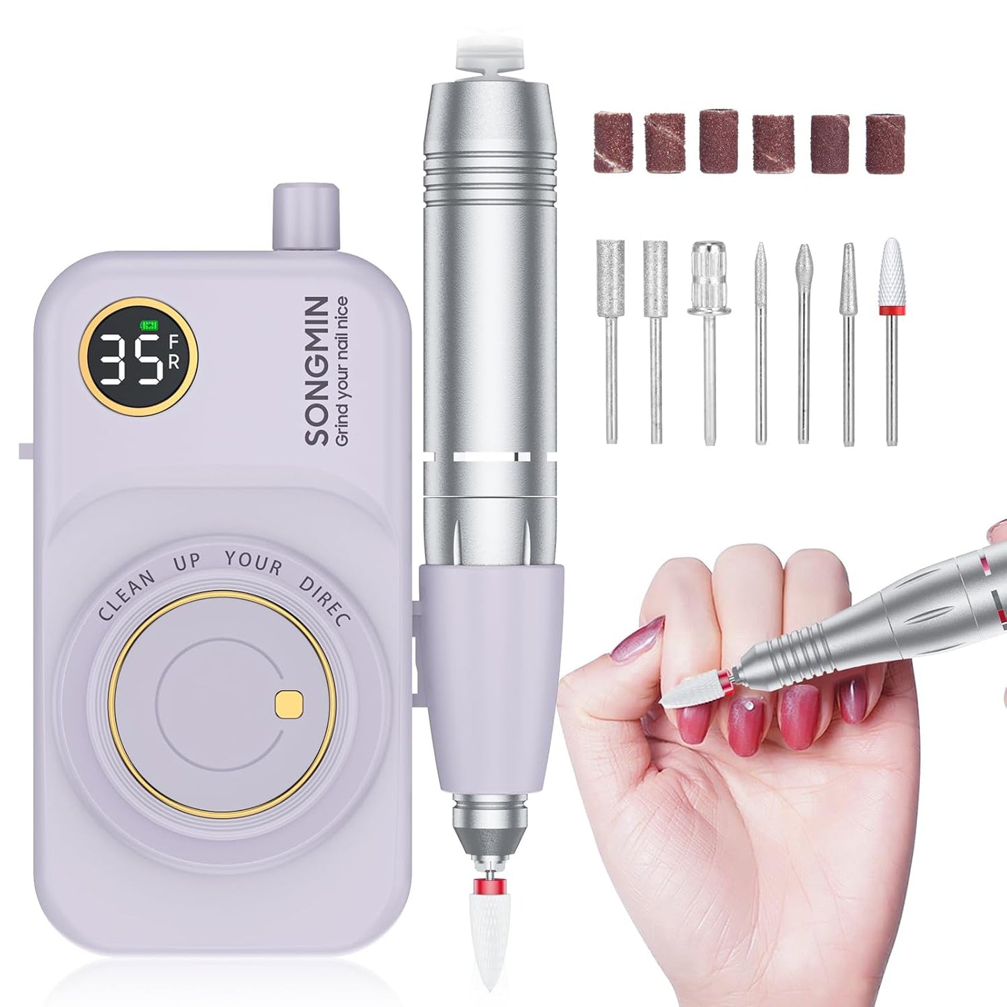 Professional Nail Drill - 35000 RPM Cordless Efile Kit for Acrylic & Gel Nails | Rechargeable Electric Nail File, Pink