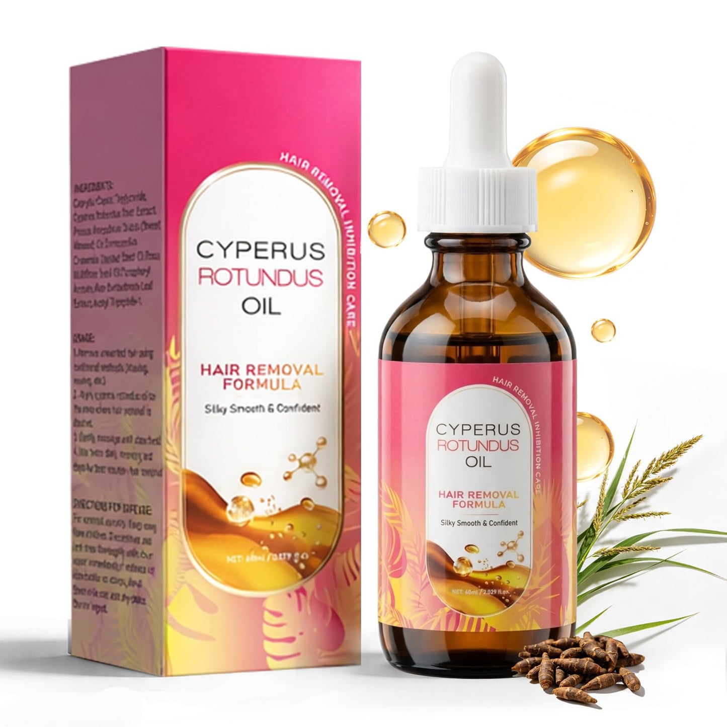 Cyperus Rotundus Oil - Natural Hair Removal Oil for Slow Growth | 60ml, Soothes Skin & Minimizes Pores