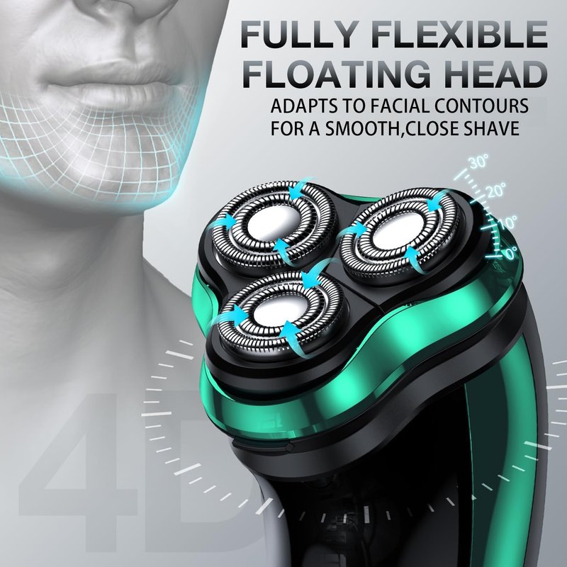 Electric Razor for Men, Cordless Rechargeable Rotary Shaver with Charging Stand, Wet & Dry IPX6 Waterproof Electric Shaver with Pop-Up Trimmer for Face & Travel