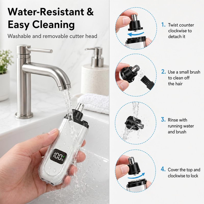 NumberGlow Nose and Ear Hair Trimmer for Men and Women Electric Nose Clipper with USB and LED Power Display, Water-Resistant Dual-Edge Blades Gentle Grooming for Travel