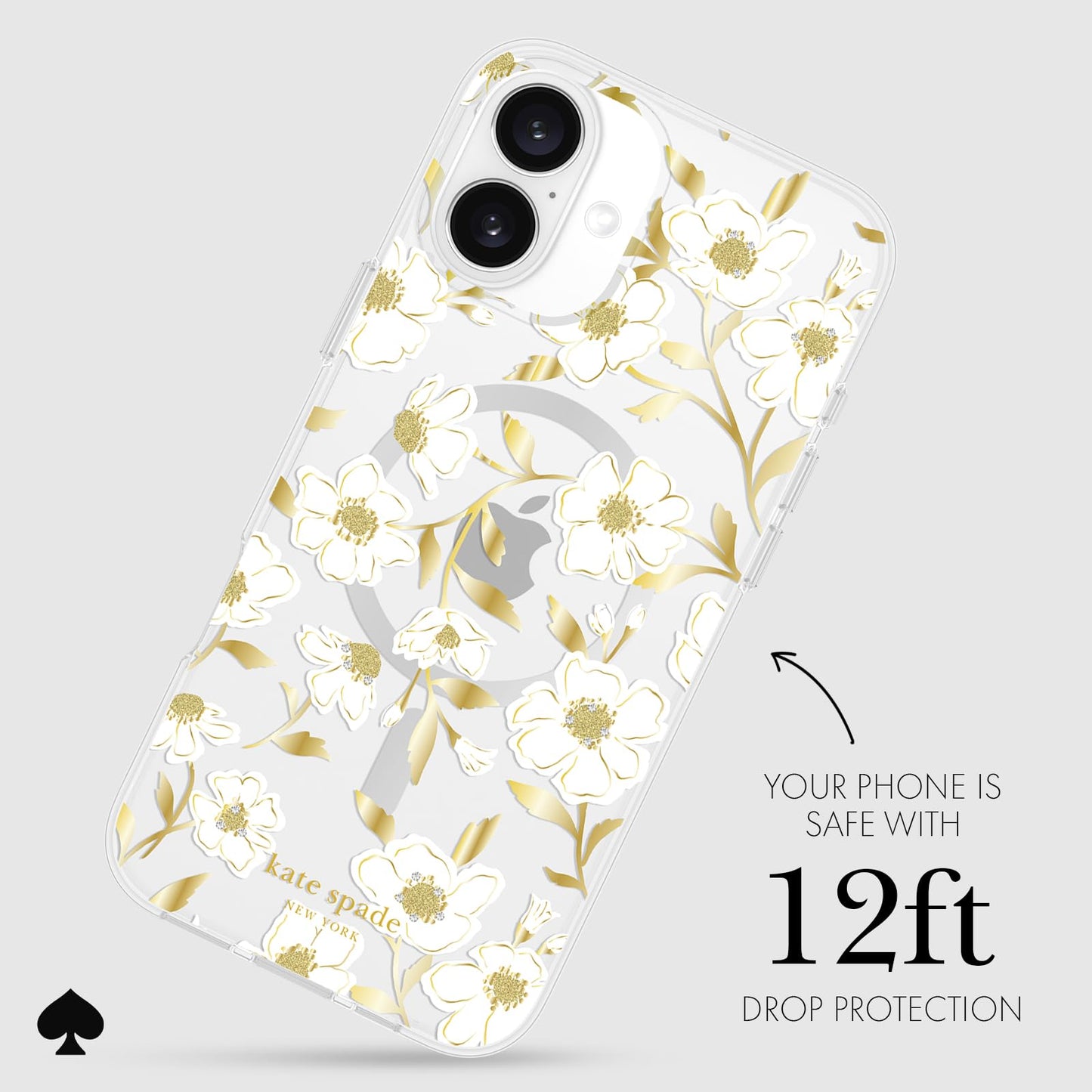 kate spade new york iPhone 16 Plus Case - Compatible with MagSafe - Designer Phone Case - Sunshine Floral Gems